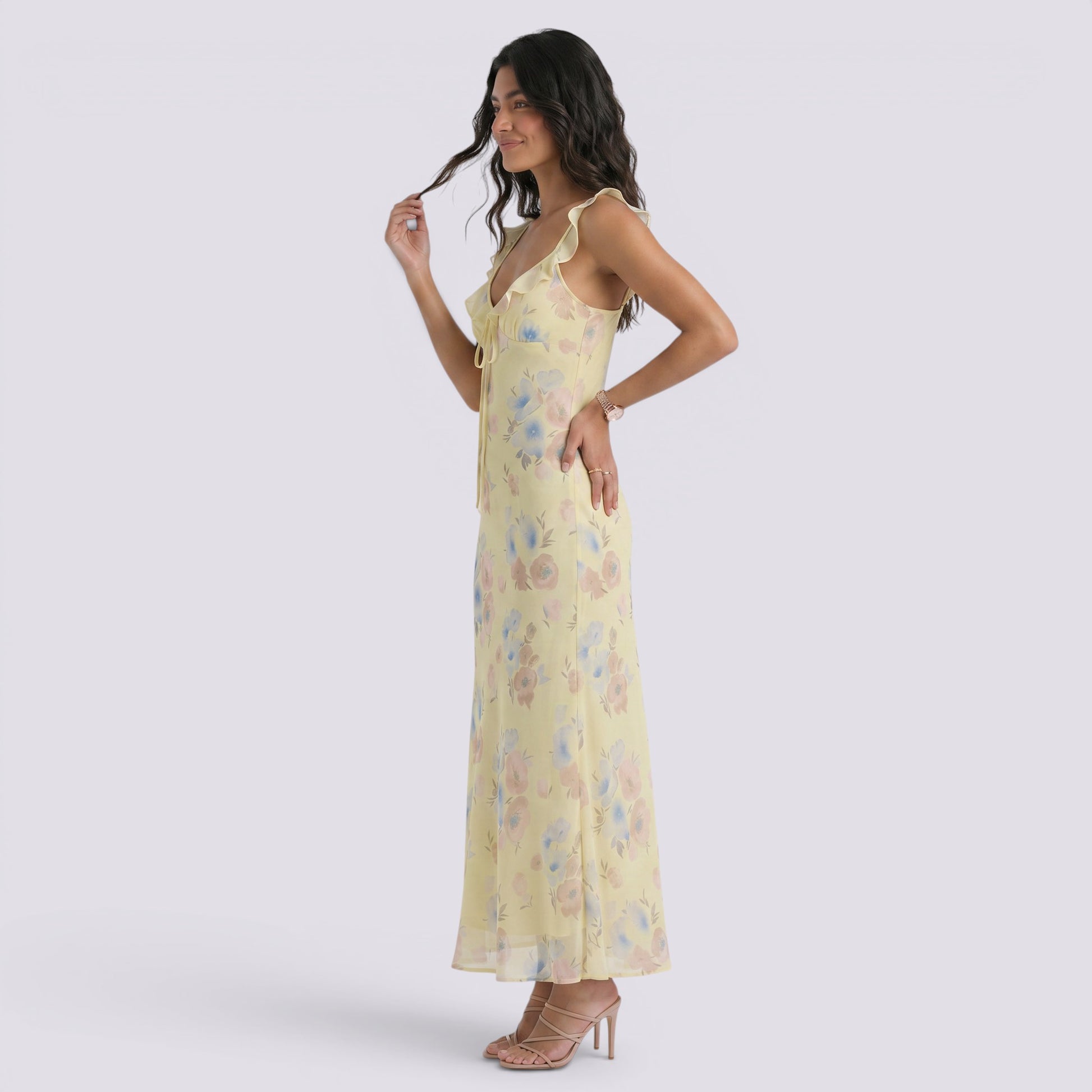 Vestido Largo Floral Mujer Verano Espalda Descubierta