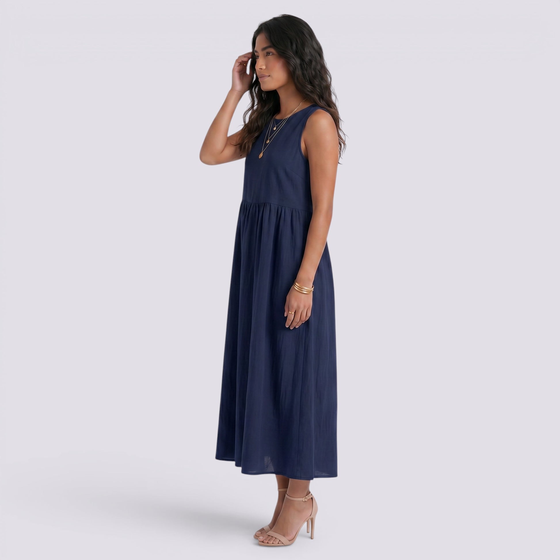 Vestido Midi Mujer Casual con Bolsillos