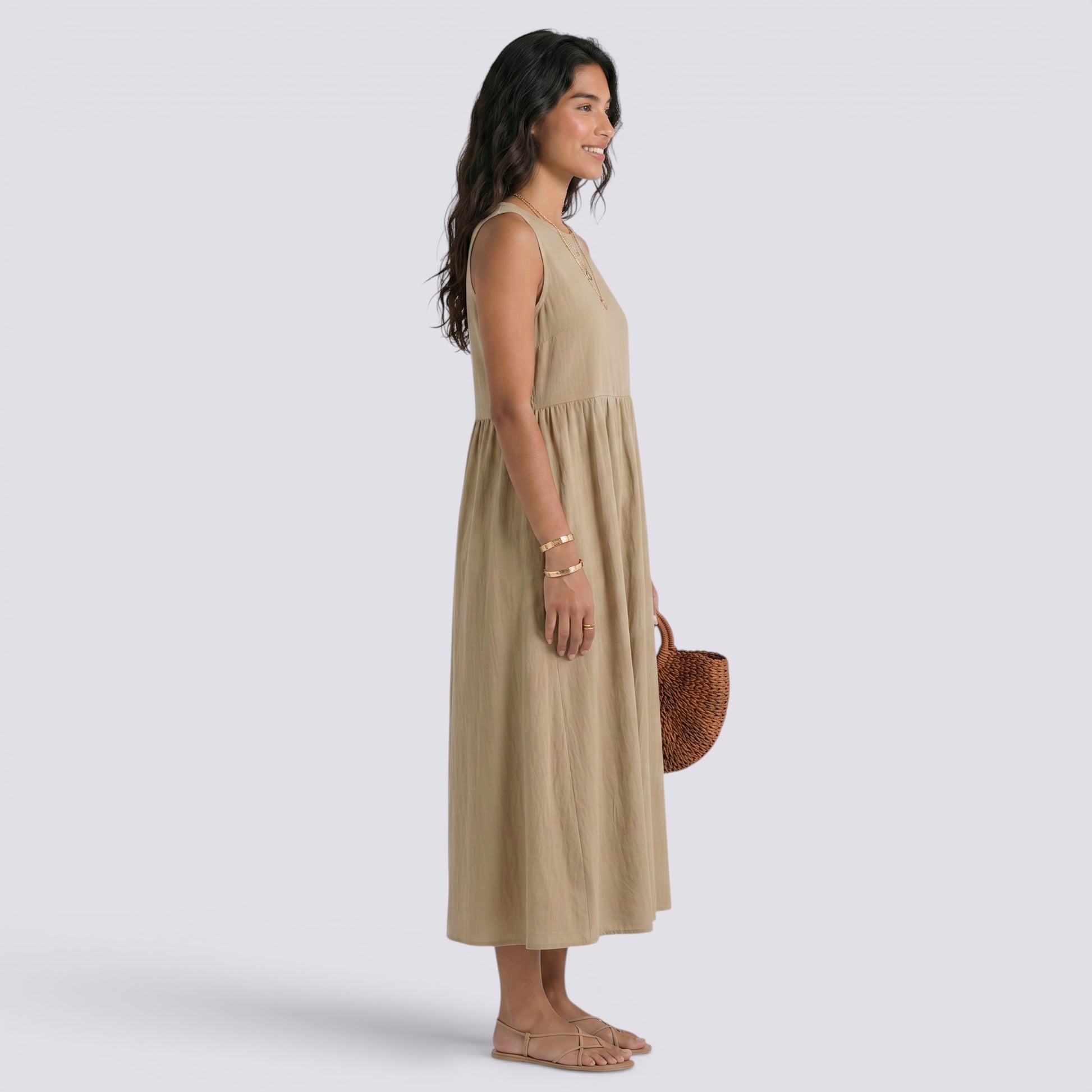 Vestido Midi Mujer Casual con Bolsillos