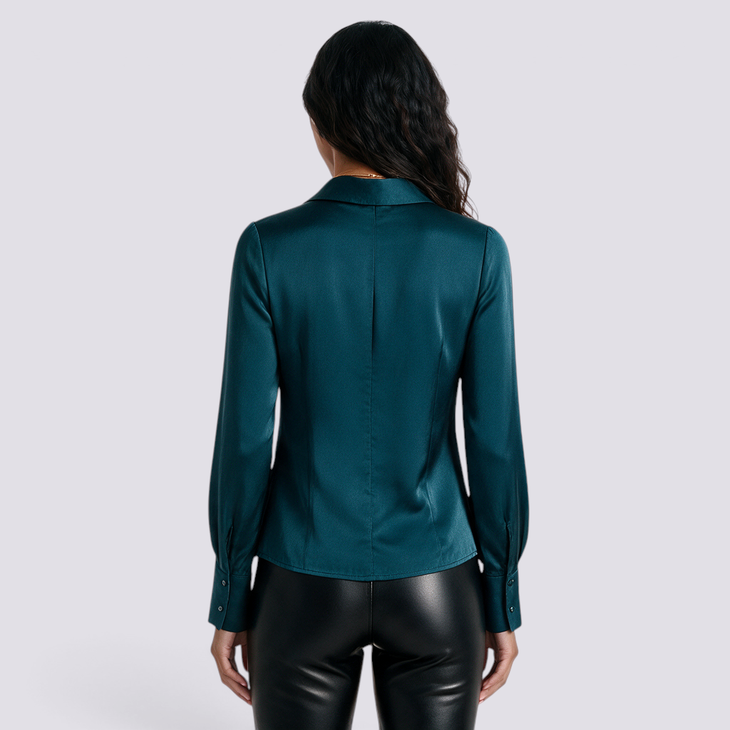 Blusa Mujer Cuello Solapa Manga Larga - Verde Back