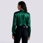 Camisa Satinada Mujer Escote Cruzado Elegante - Verde Back