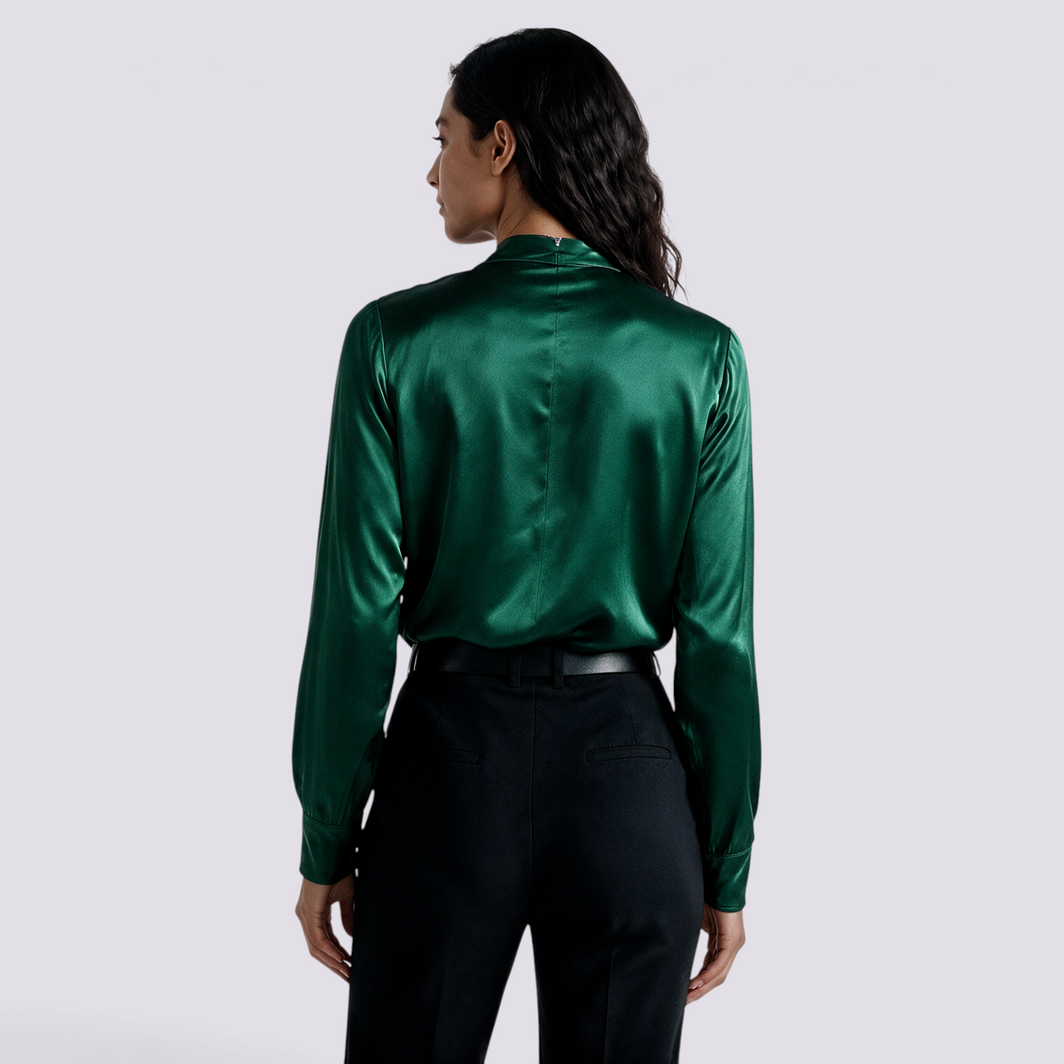 Camisa Satinada Mujer Escote Cruzado Elegante - Verde Back