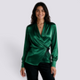 Camisa Satinada Mujer Escote Cruzado Elegante - Verde Front