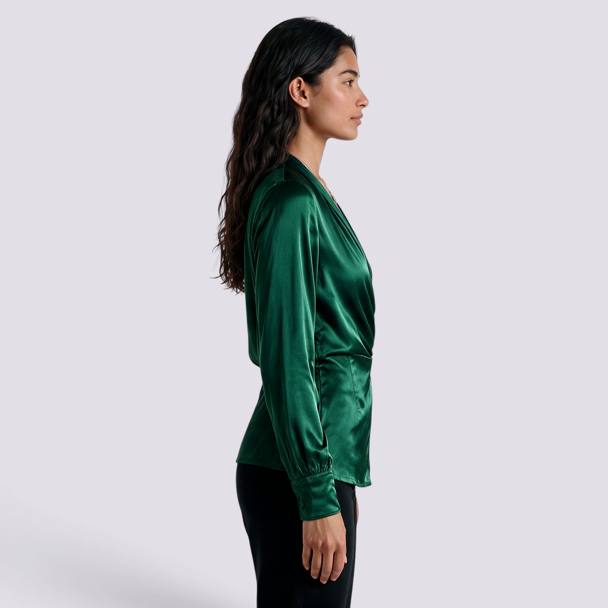 Camisa Satinada Mujer Escote Cruzado Elegante - Verde Side