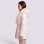 Abrigo acolchado mujer entallado con cuello de pelo, Blanco, vista lateral