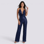 Mono Fiesta Lentejuelas Mujer Escote Halter - Azul, vista frontal
