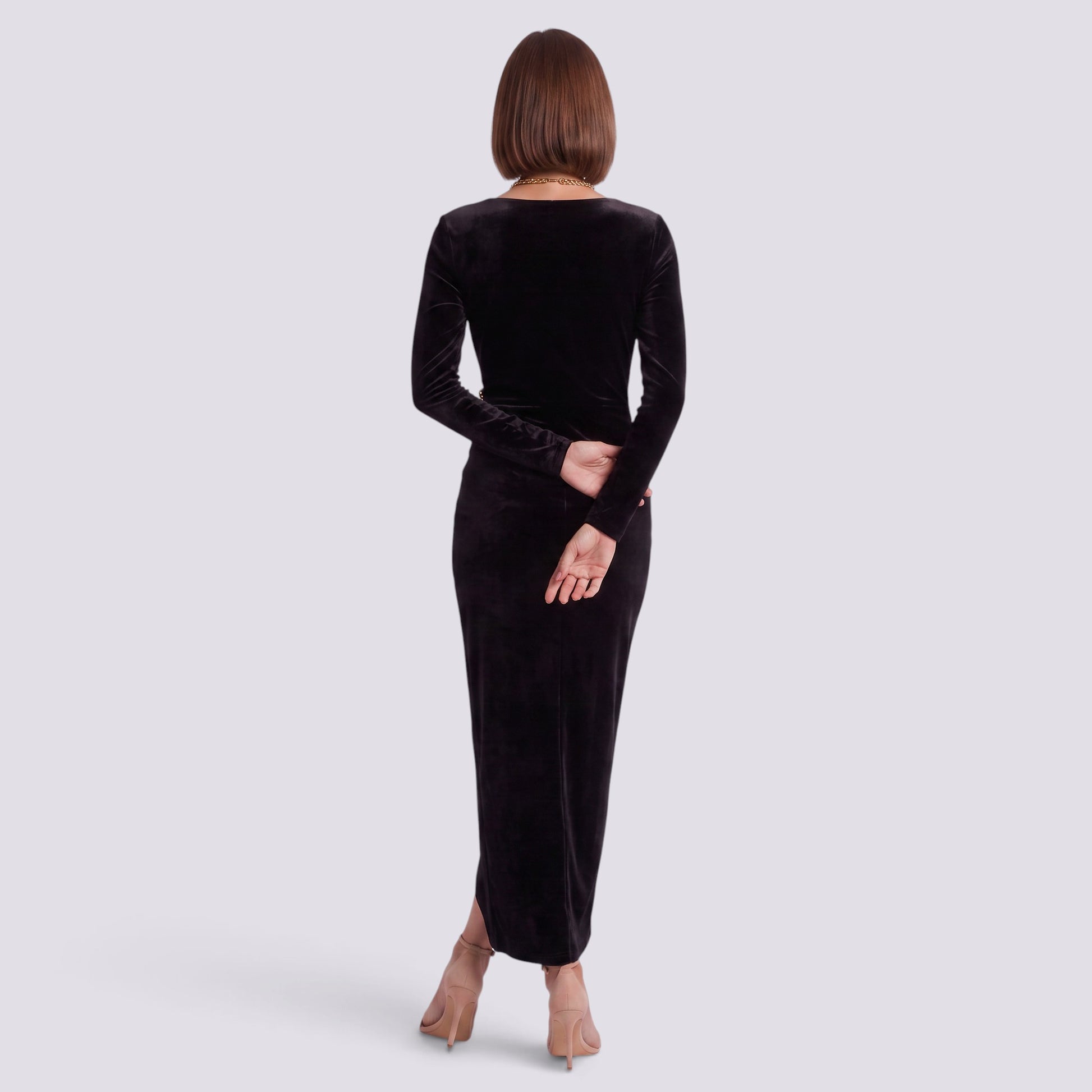 Vestido de Fiesta Mujer Terciopelo Manga Larga