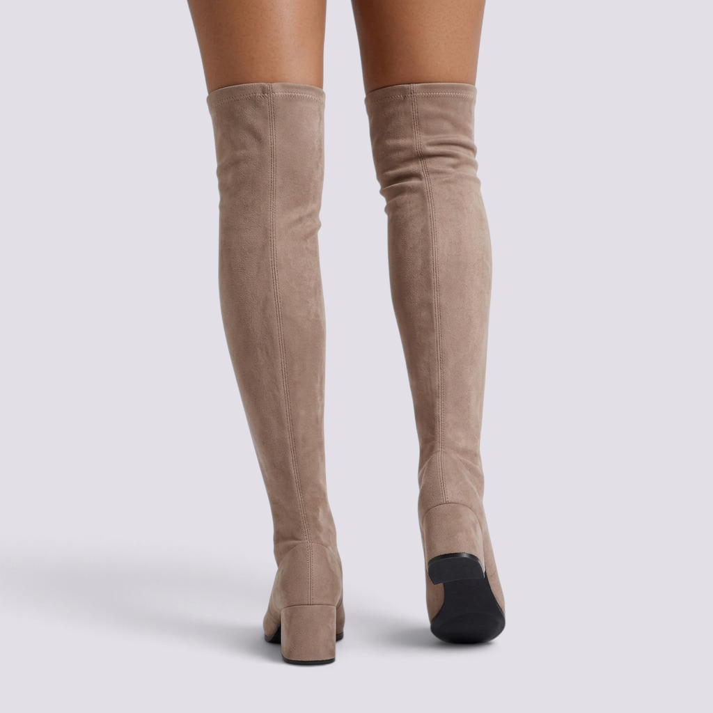 Botas Mosqueteras Mujer Elásticas Forro Cálido Beige - vista trasera