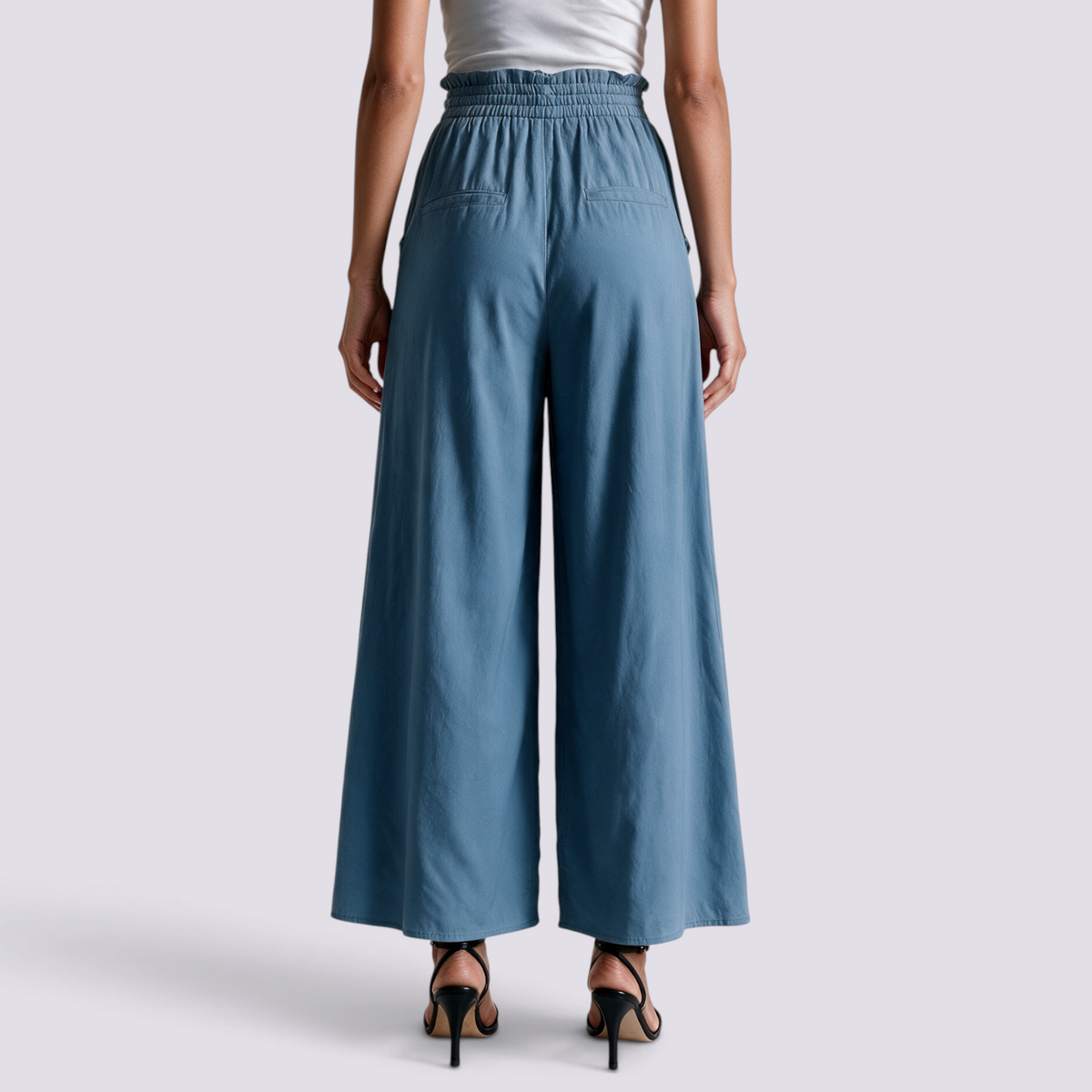 Pantalón Culotte Mujer Cintura Fruncida - Azul Cielo - Vista trasera