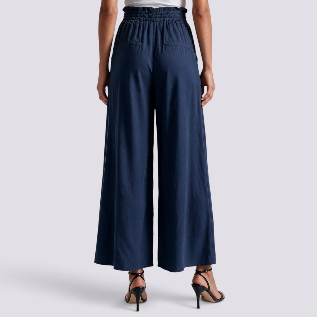 Pantalón Culotte Mujer Cintura Fruncida - Azul Marino - Vista trasera