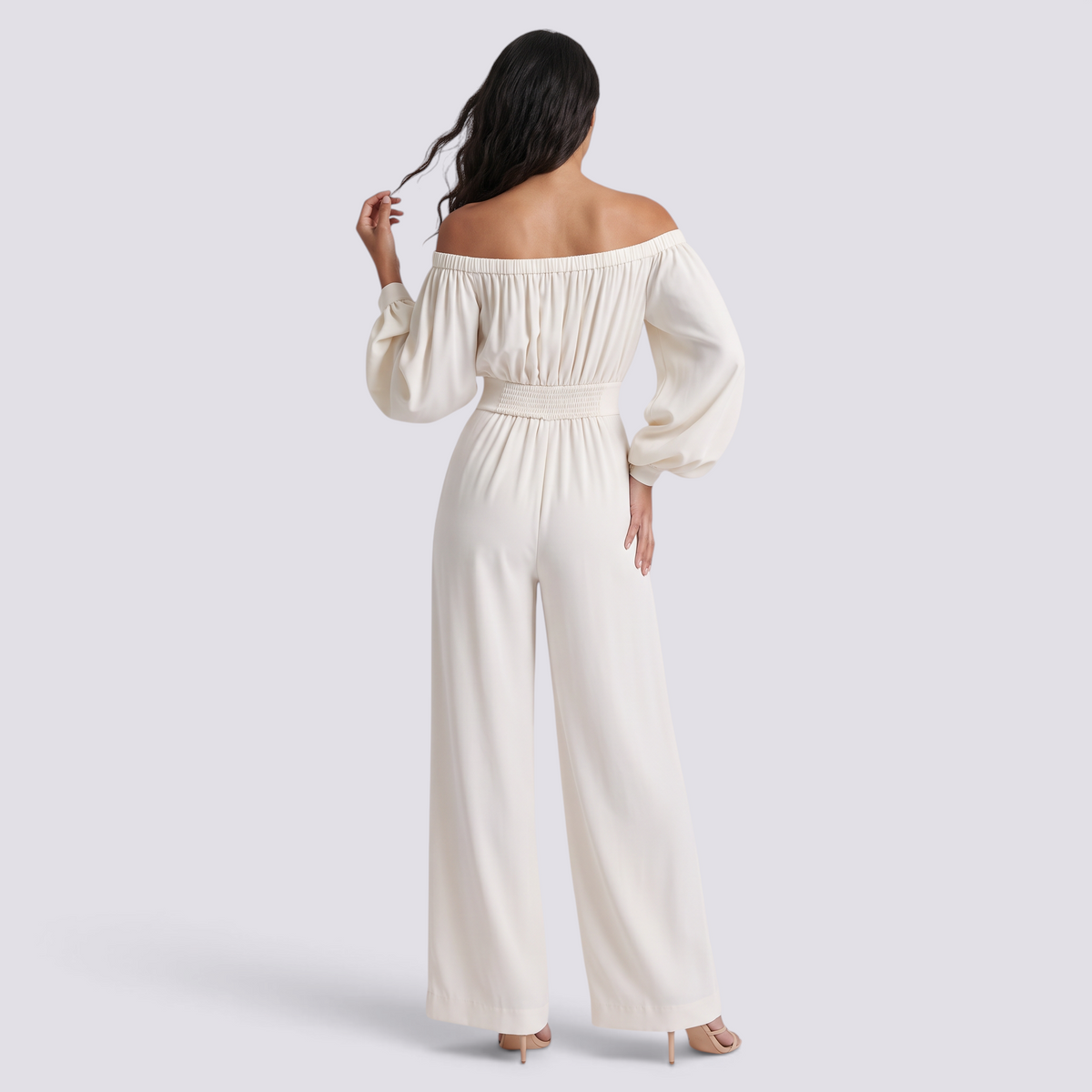 Mono Palazzo Mujer Escote Bardot - Blanco - Vista trasera