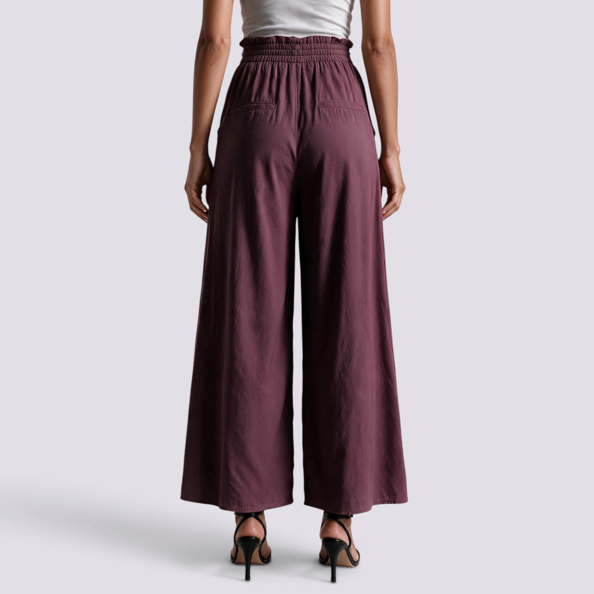 Pantalón Culotte Mujer Cintura Fruncida - Burdeos - Vista trasera