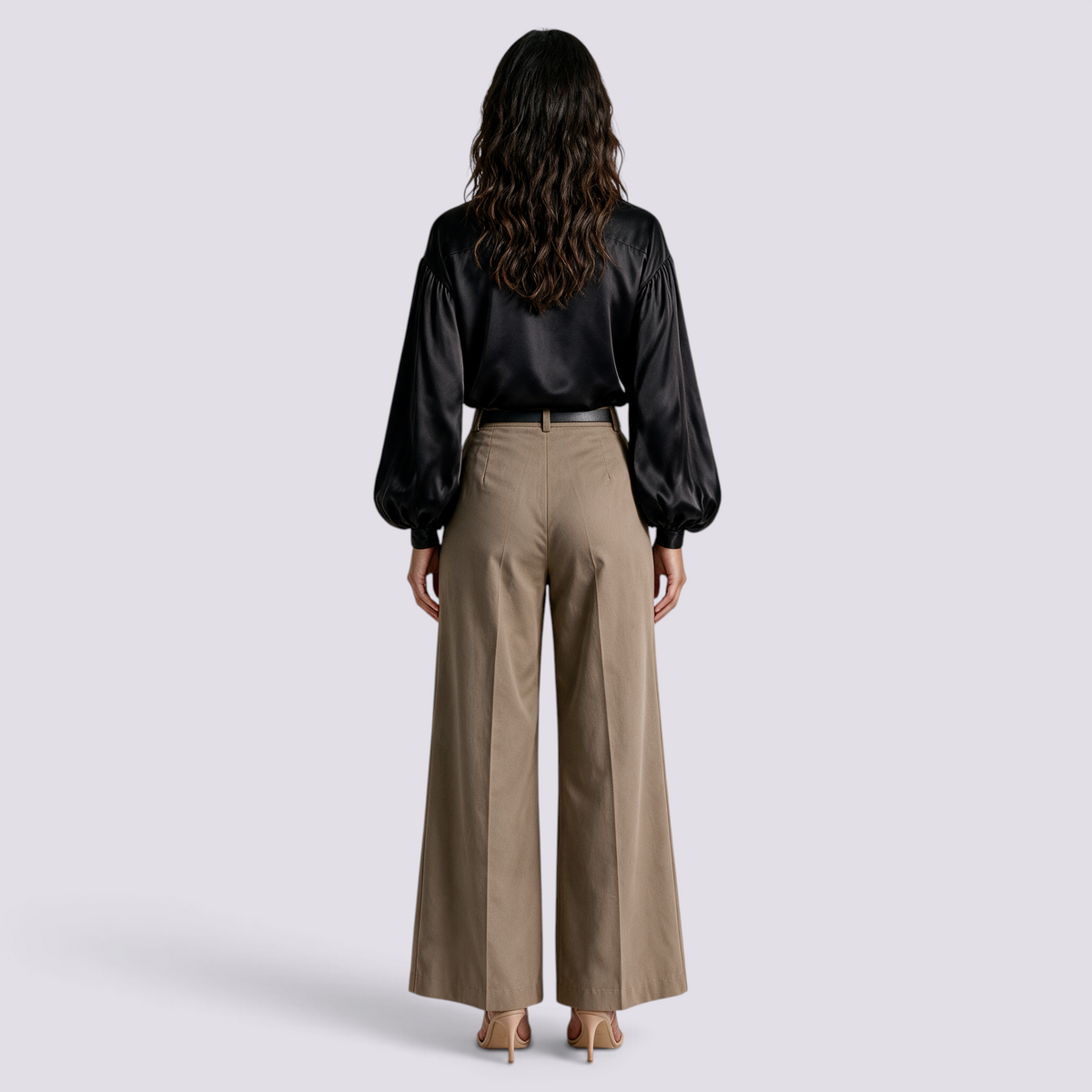 Pantalón Acampanado Mujer Cintura Alta - Caqui - Espalda