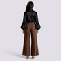 Pantalón Acampanado Mujer Cintura Alta - Marrón - Espalda