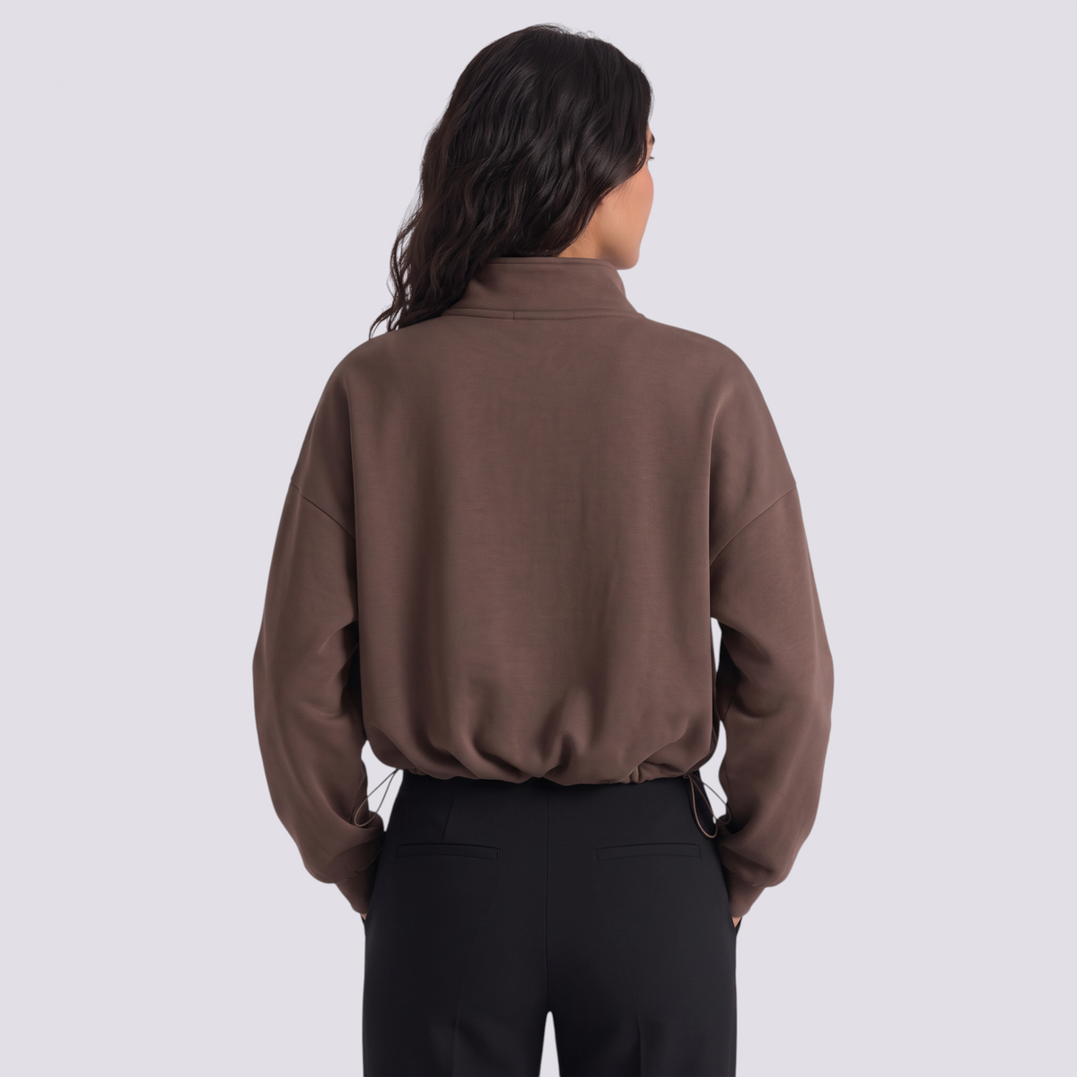 Sudadera Crop Cuello Alto Mujer - Marrón - Espalda