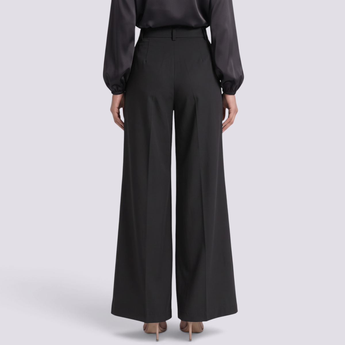 Pantalón Acampanado Mujer Cintura Alta - Negro - Espalda