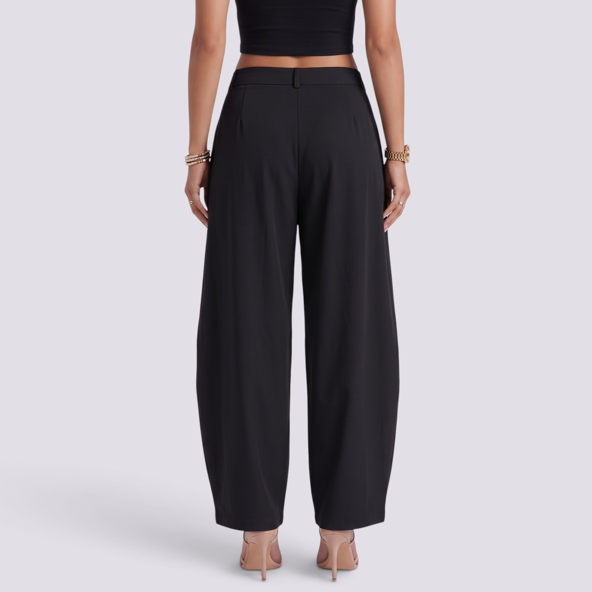 Pantalón ancho mujer cintura baja - Negro - Vista trasera