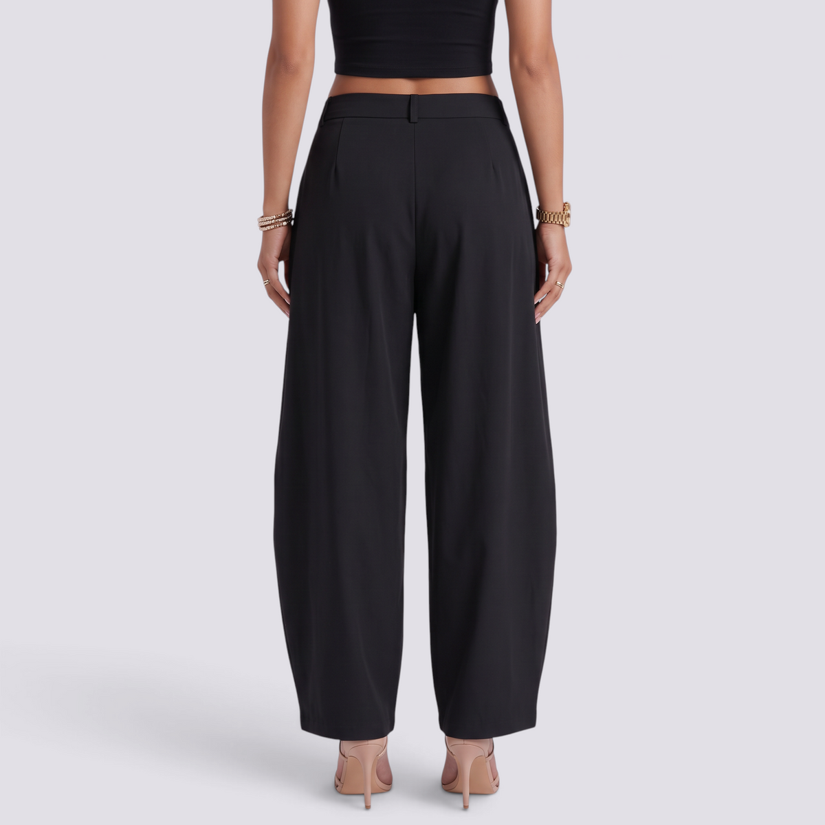 Pantalón ancho mujer cintura baja - Negro - Vista trasera