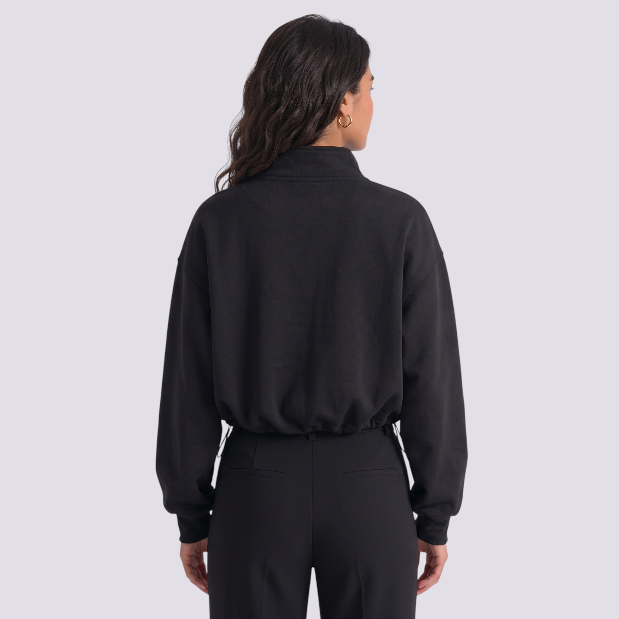 Sudadera Crop Cuello Alto Mujer - Negro - Espalda