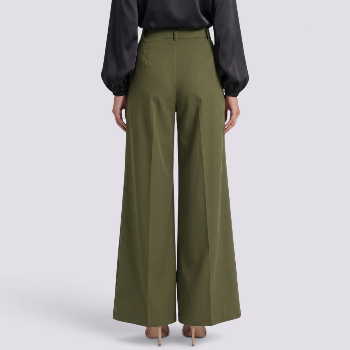 Pantalón Acampanado Mujer Cintura Alta - Verde Militar - Espalda