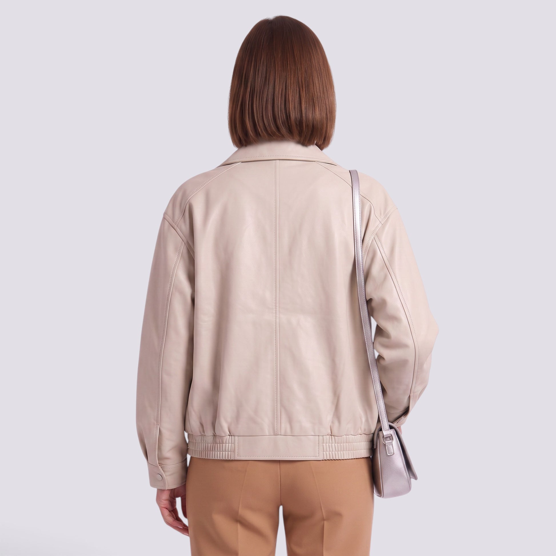 Chaqueta Mujer Oversize con Solapa Cuero Estilo Retro