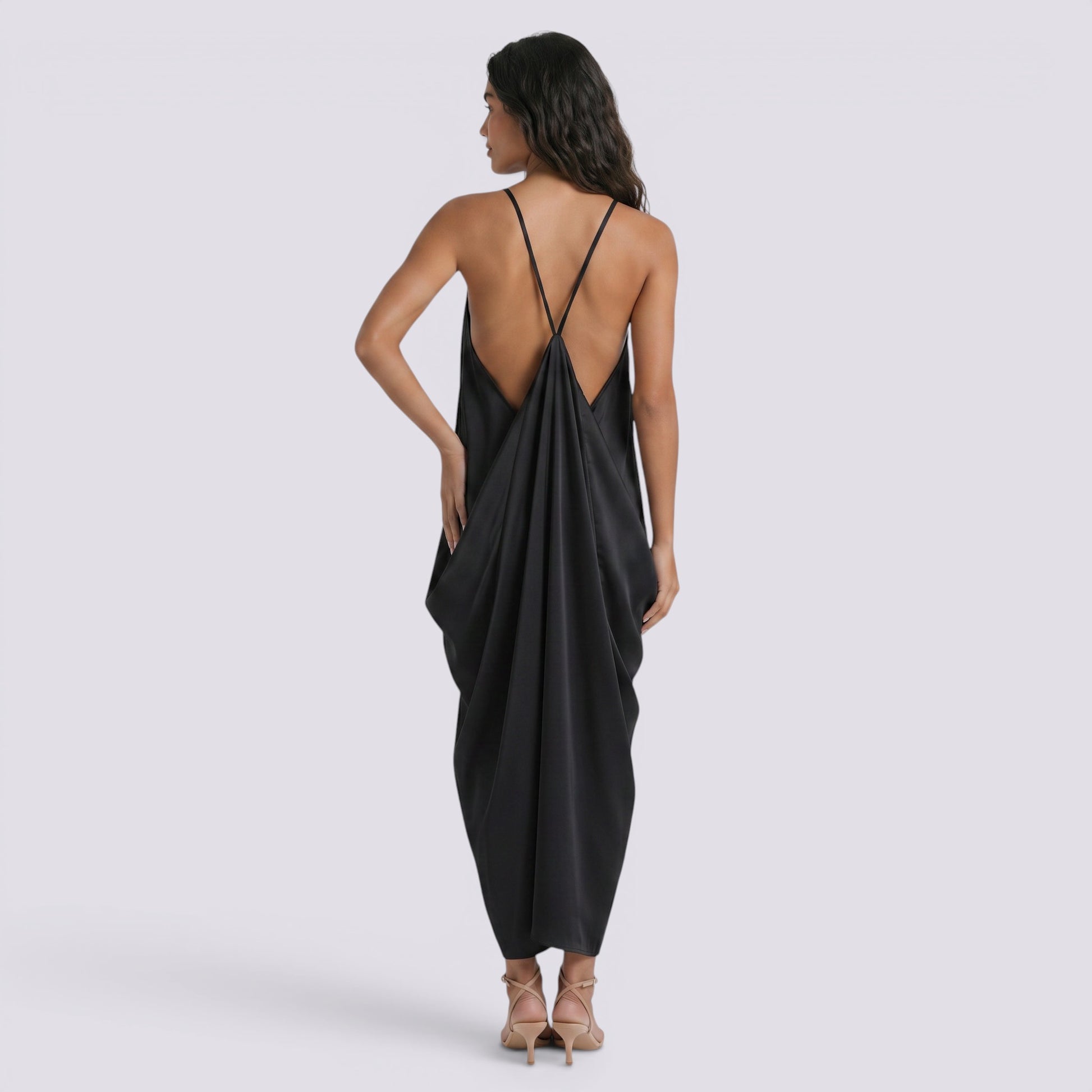 Vestido Halter Largo Mujer Maxi Satinado Elegante