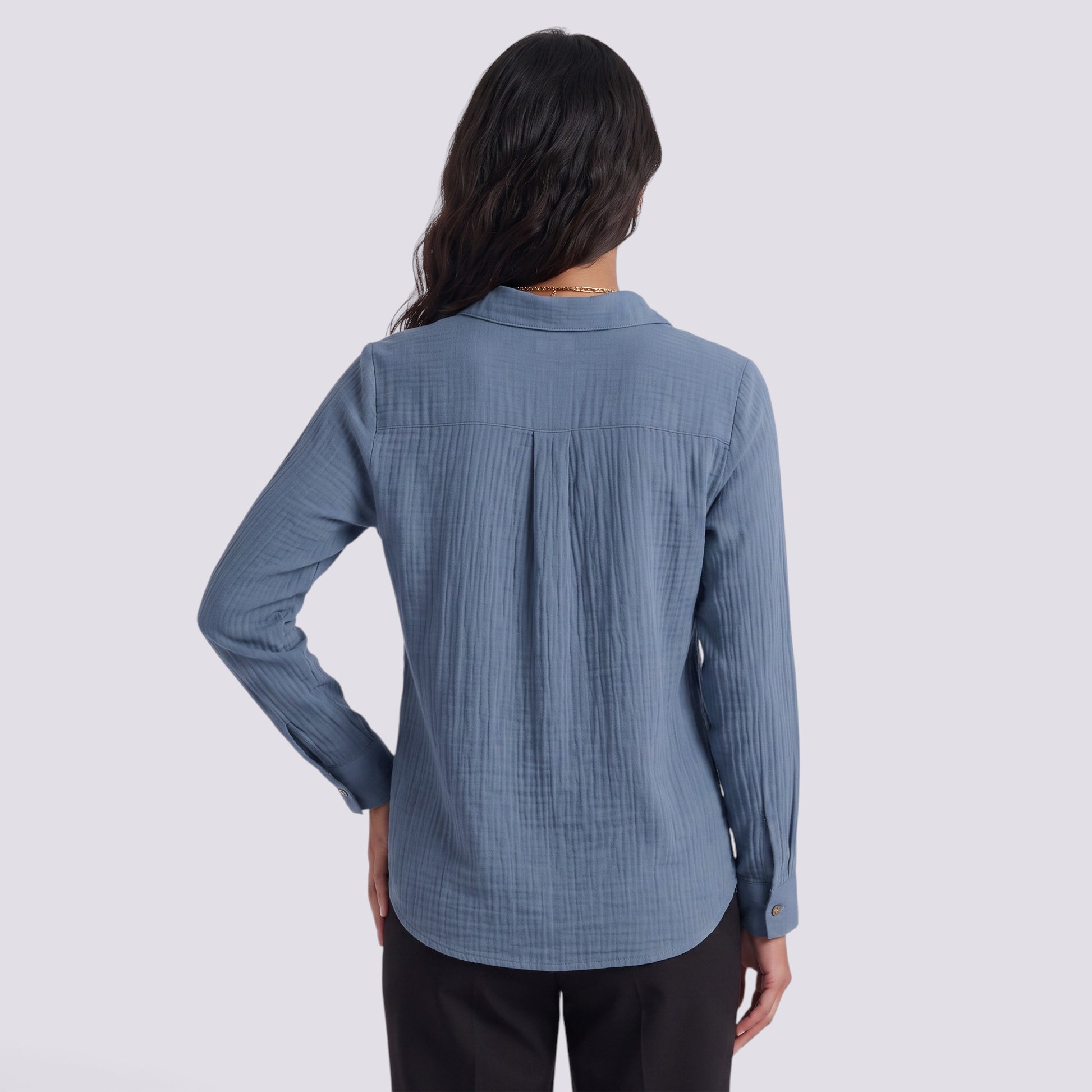 Camisa Mujer Plisada Cuello Solapa