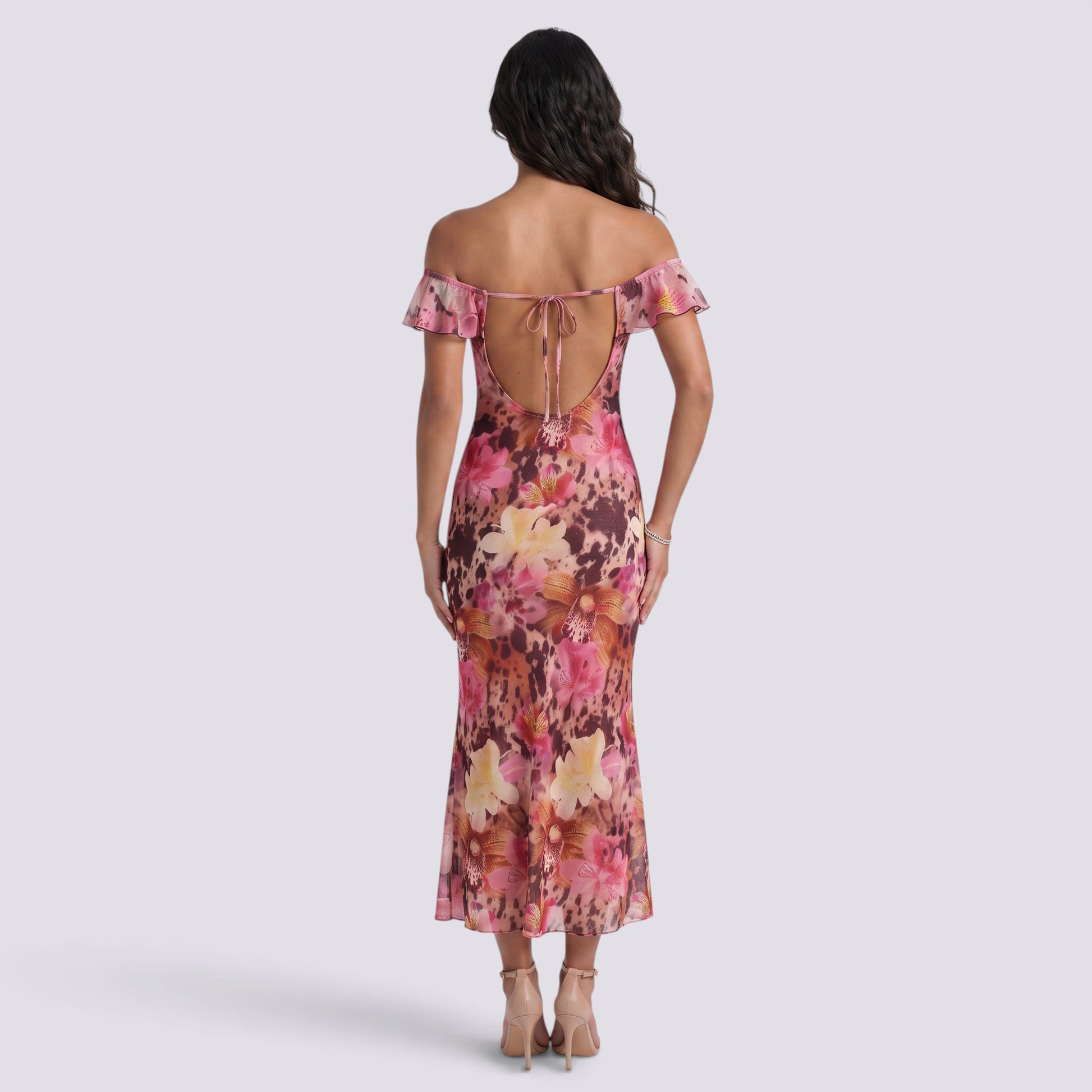 Vestido Estampado de Fiesta Palabra de Honor Cordones