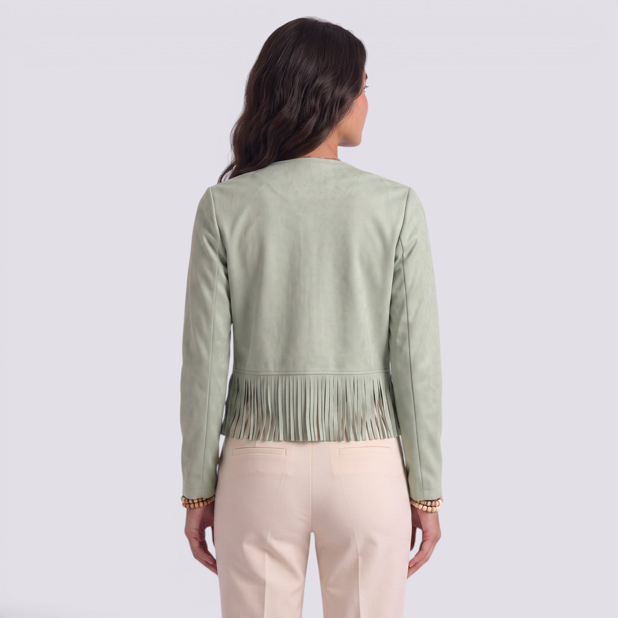 Chaqueta Mujer Corto de Flecos y Tachuelas