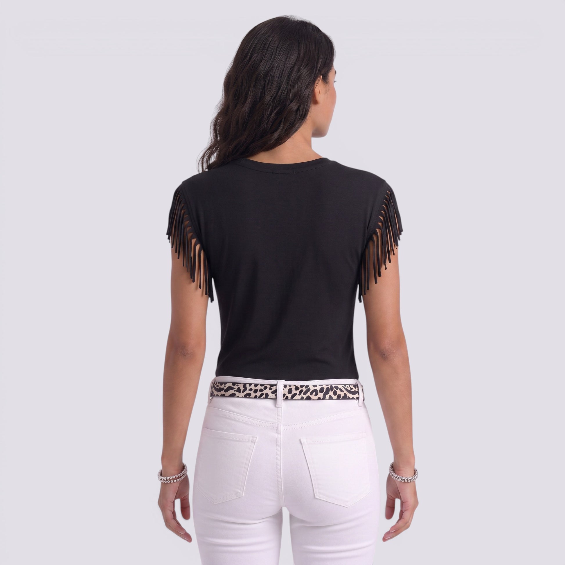 Camiseta Mujer Manga Corta Puños Borlas Camiseta con Flecos