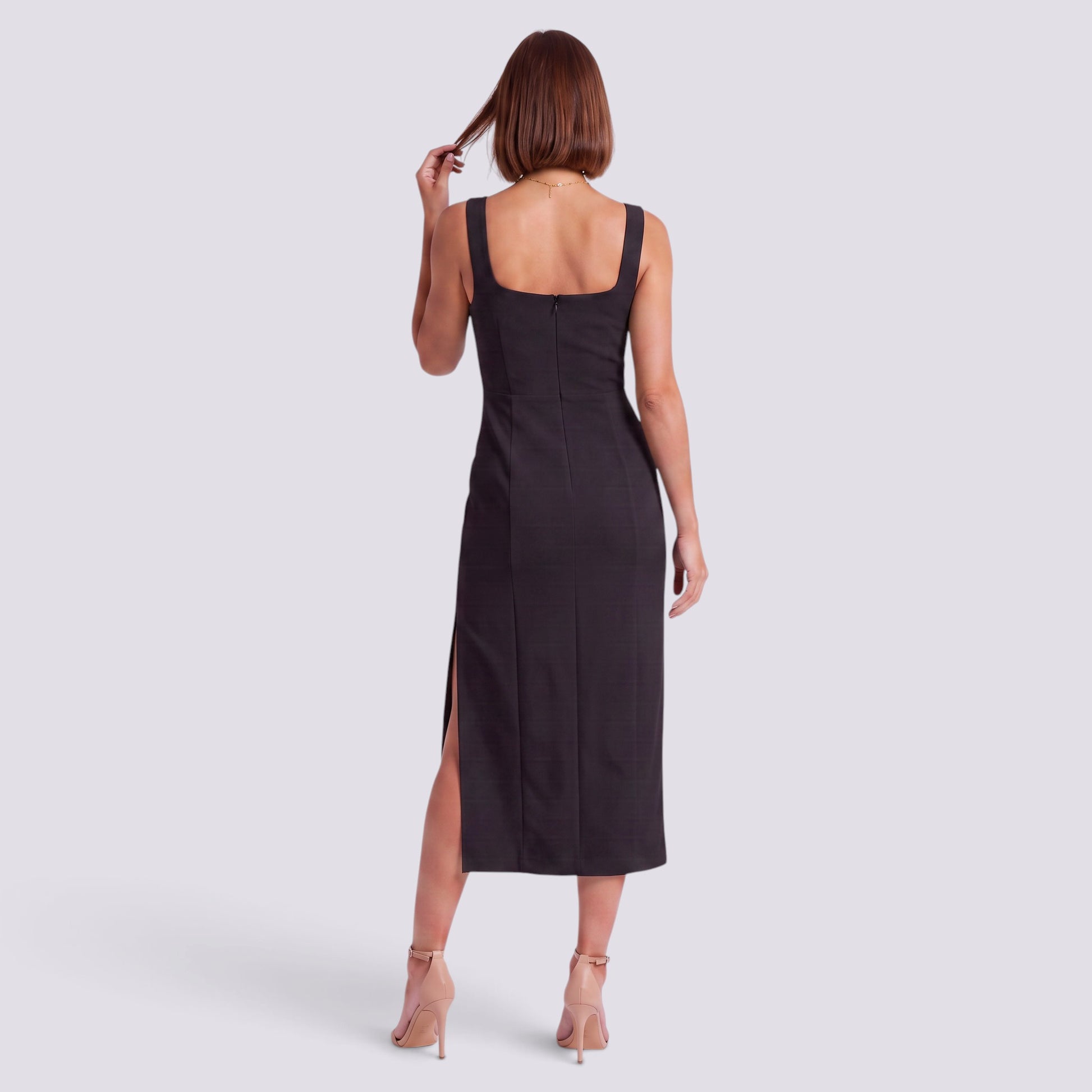 Vestido Mujer Elegante Sin Mangas Cintura Alta Abertura
