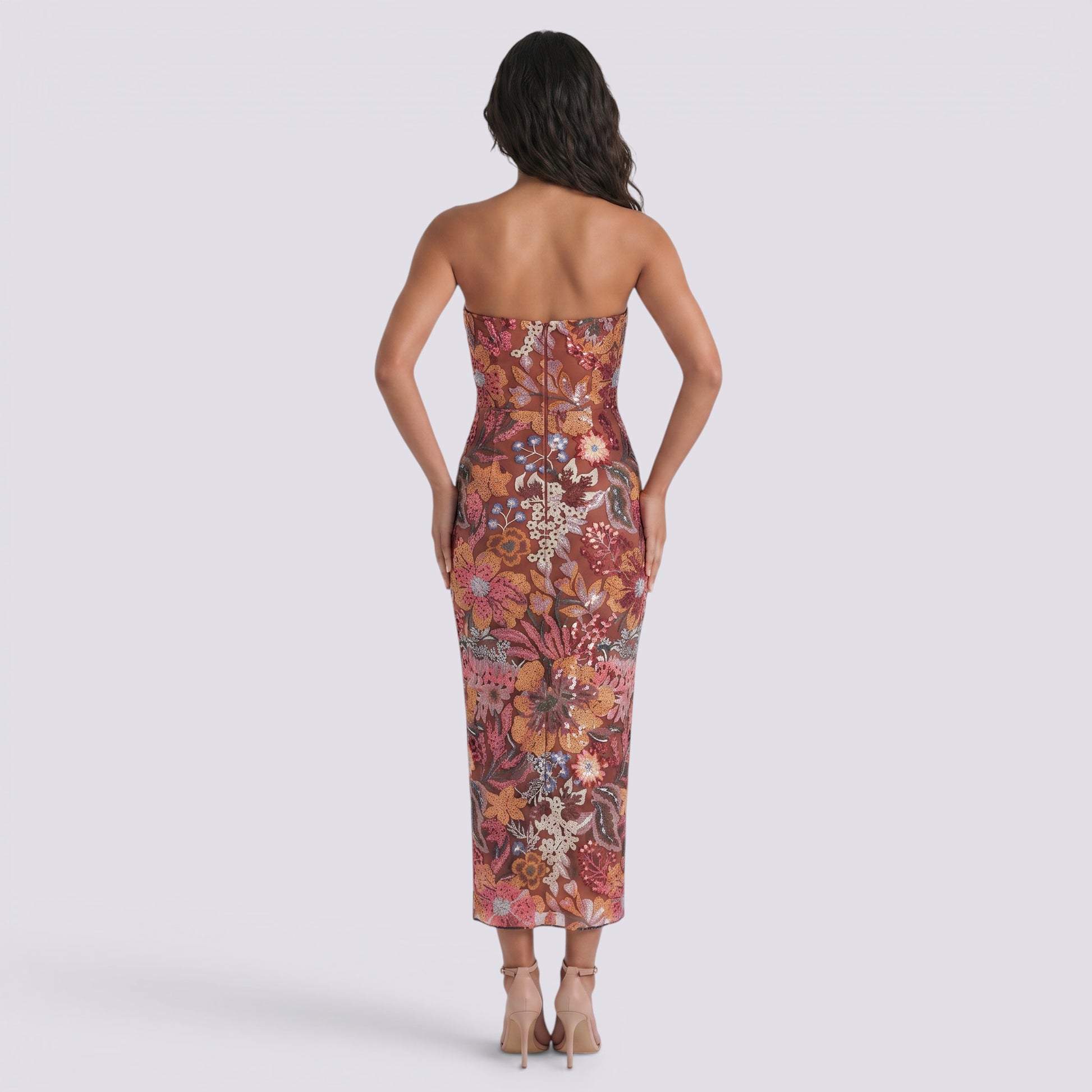 Vestido Largo Bordado Pedrería Mujer