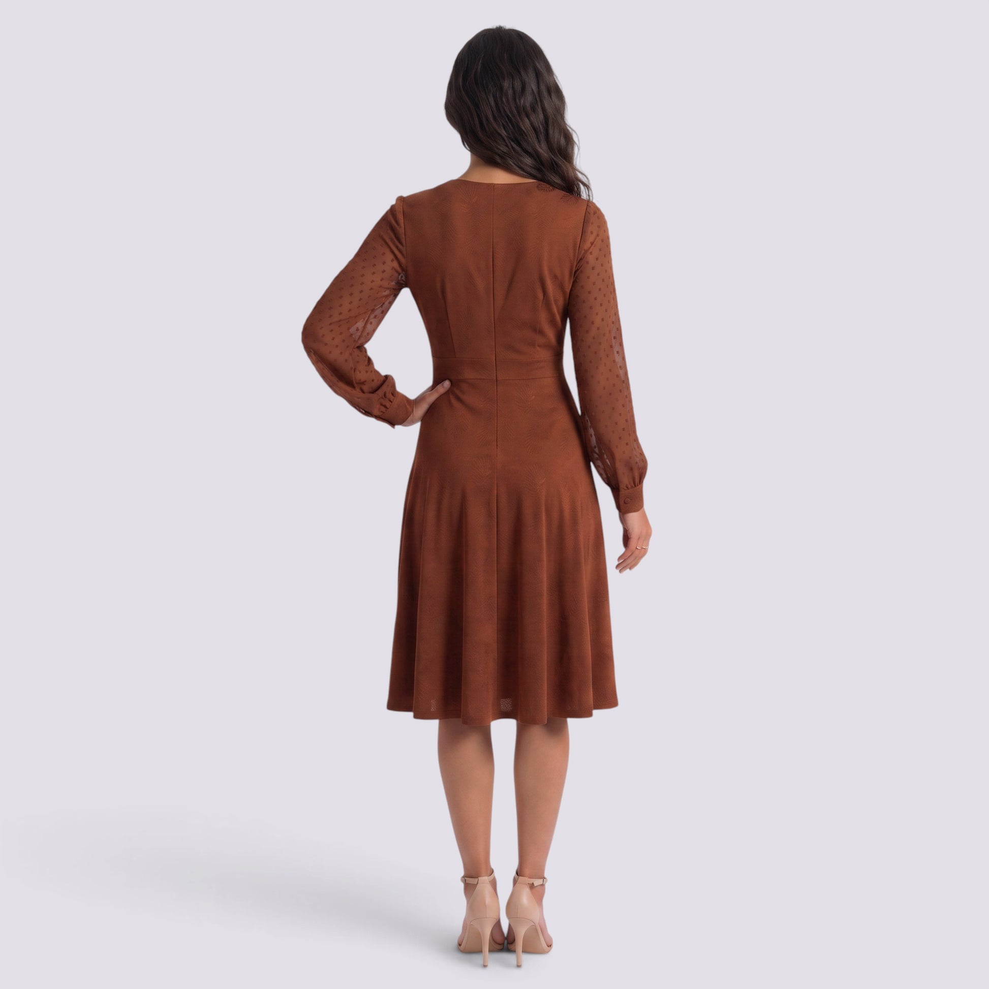 Vestido Mujer Manga Larga Elegante Cuello Pico Jacquard