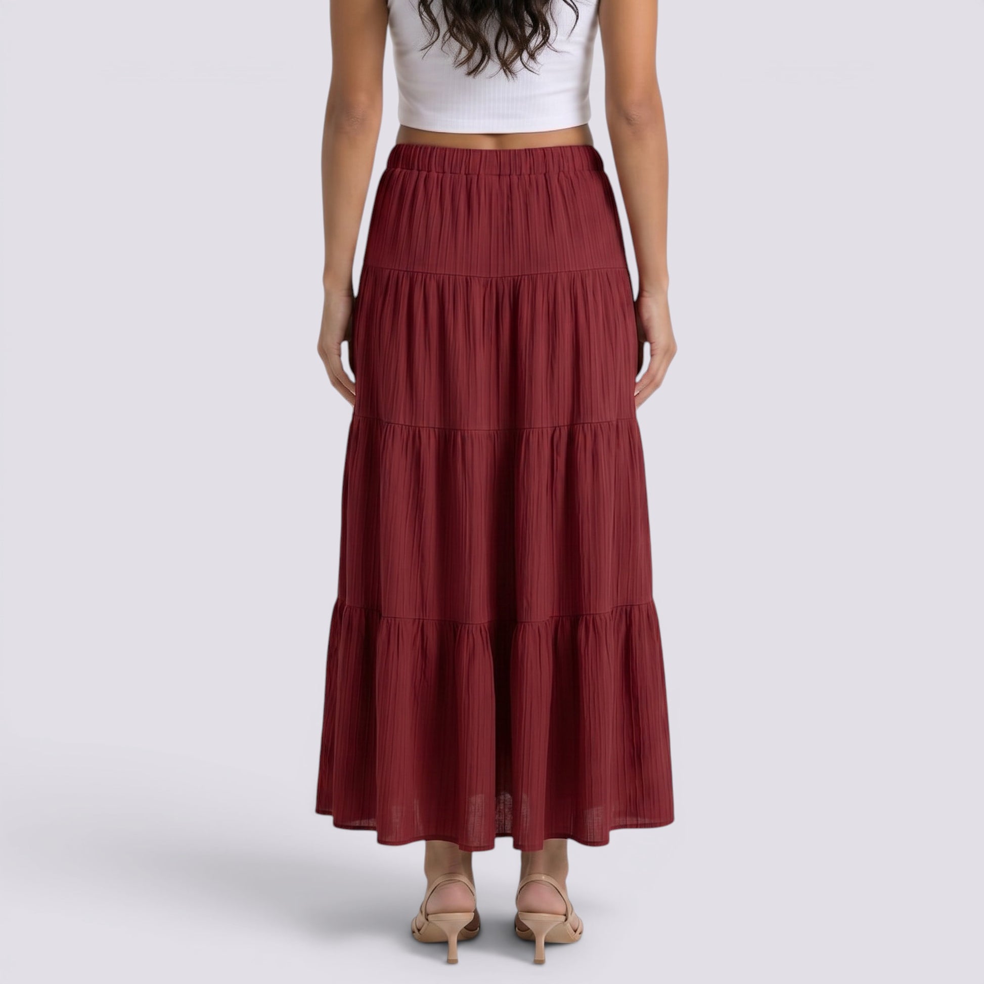 Falda Midi Mujer Cintura Alta Elegante Verano