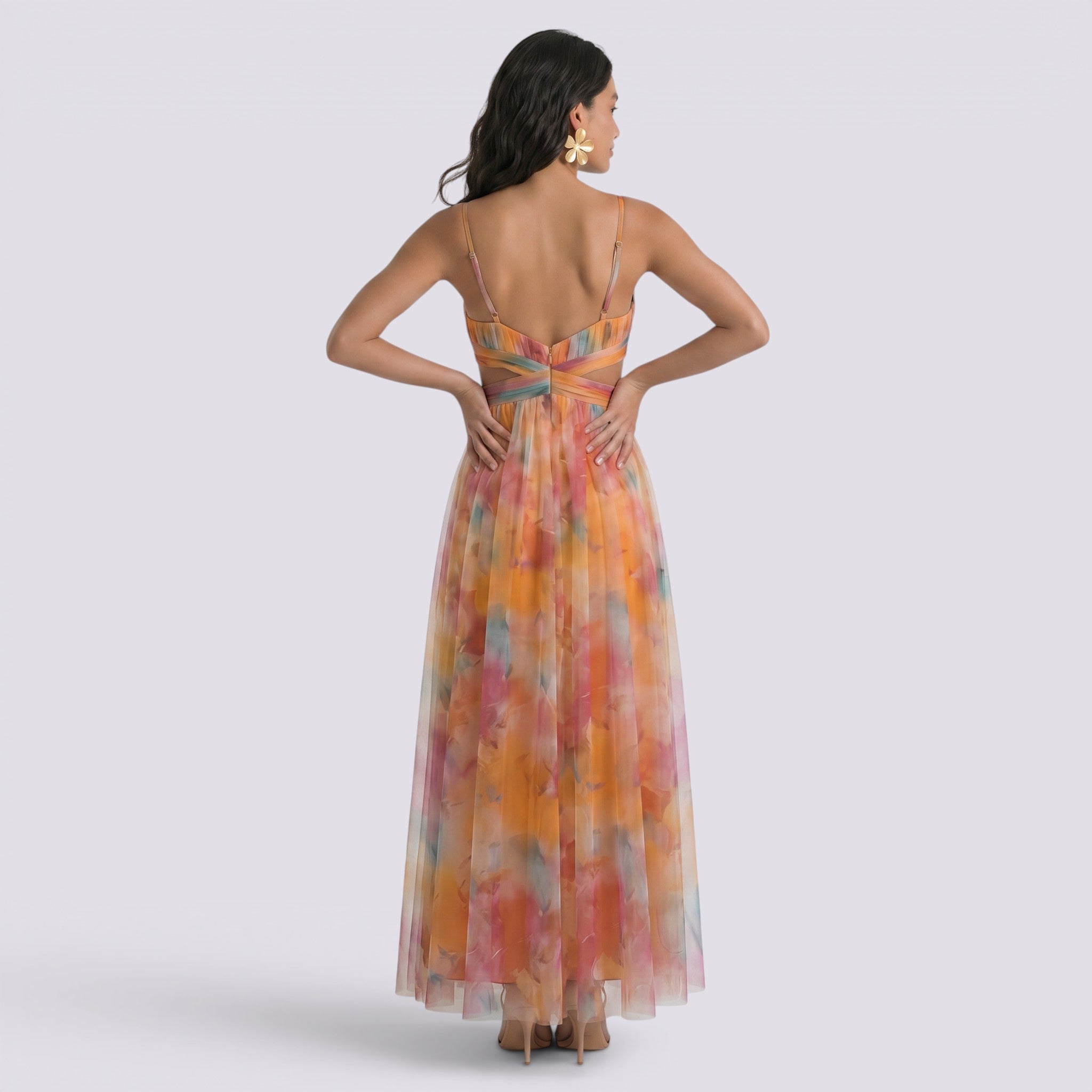 Vestido Largo Mujer Estampado Halter Elegante Fiesta