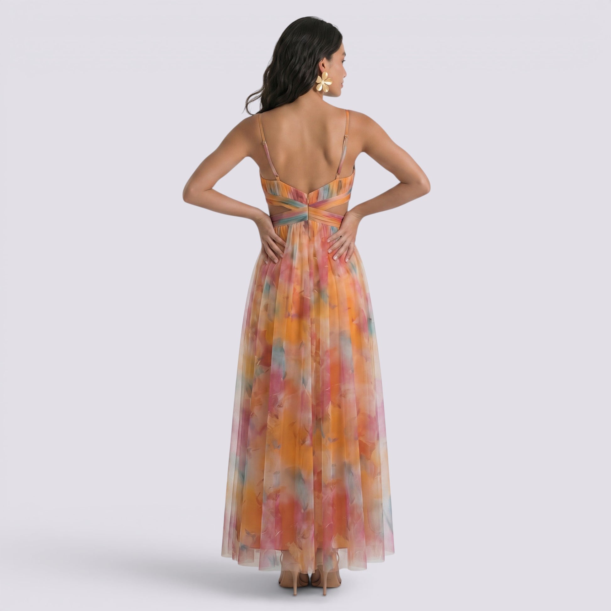 Vestido Largo Mujer Estampado Halter Elegante Fiesta