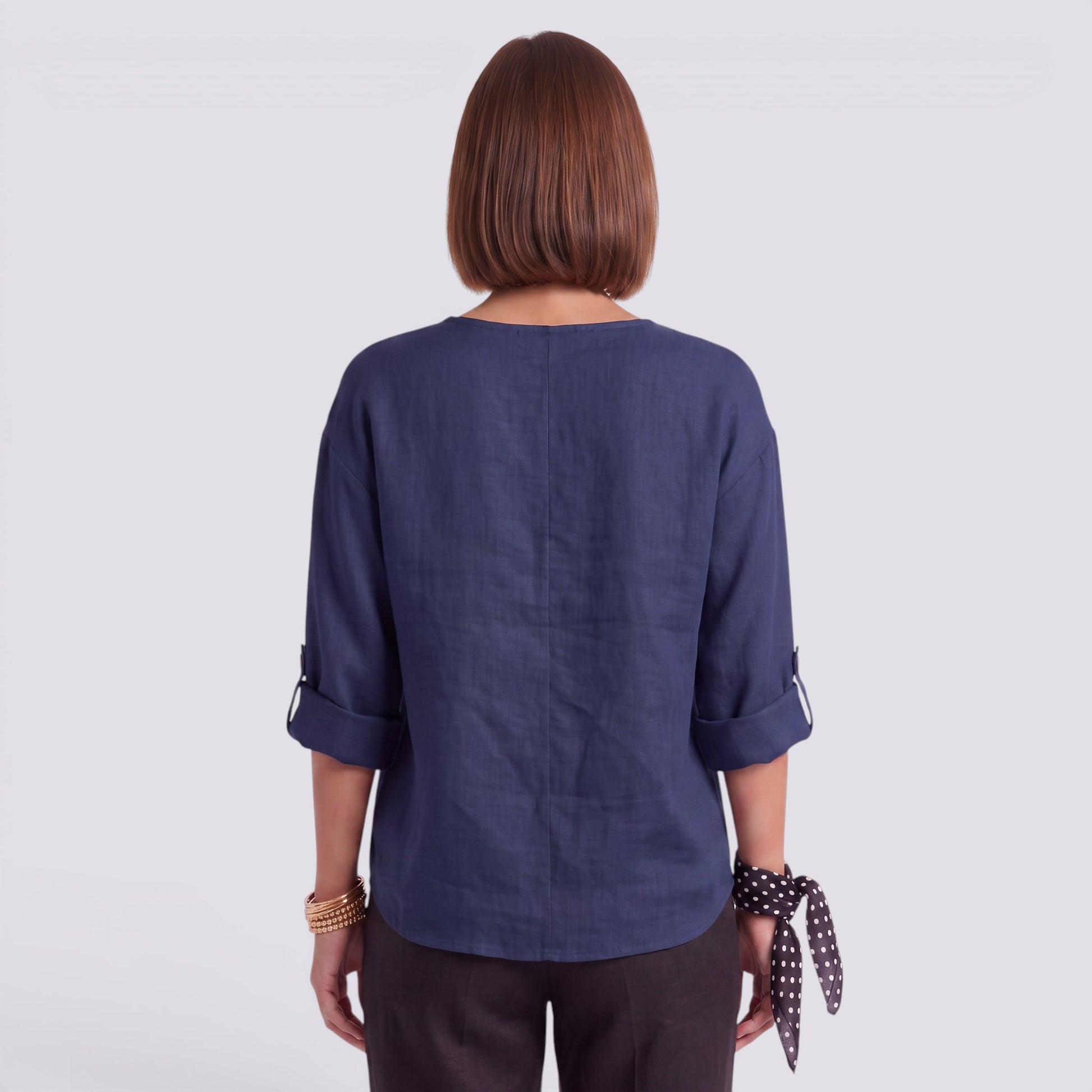 Blusa Mujer Elegante Manga Larga Escote Pico Botonada