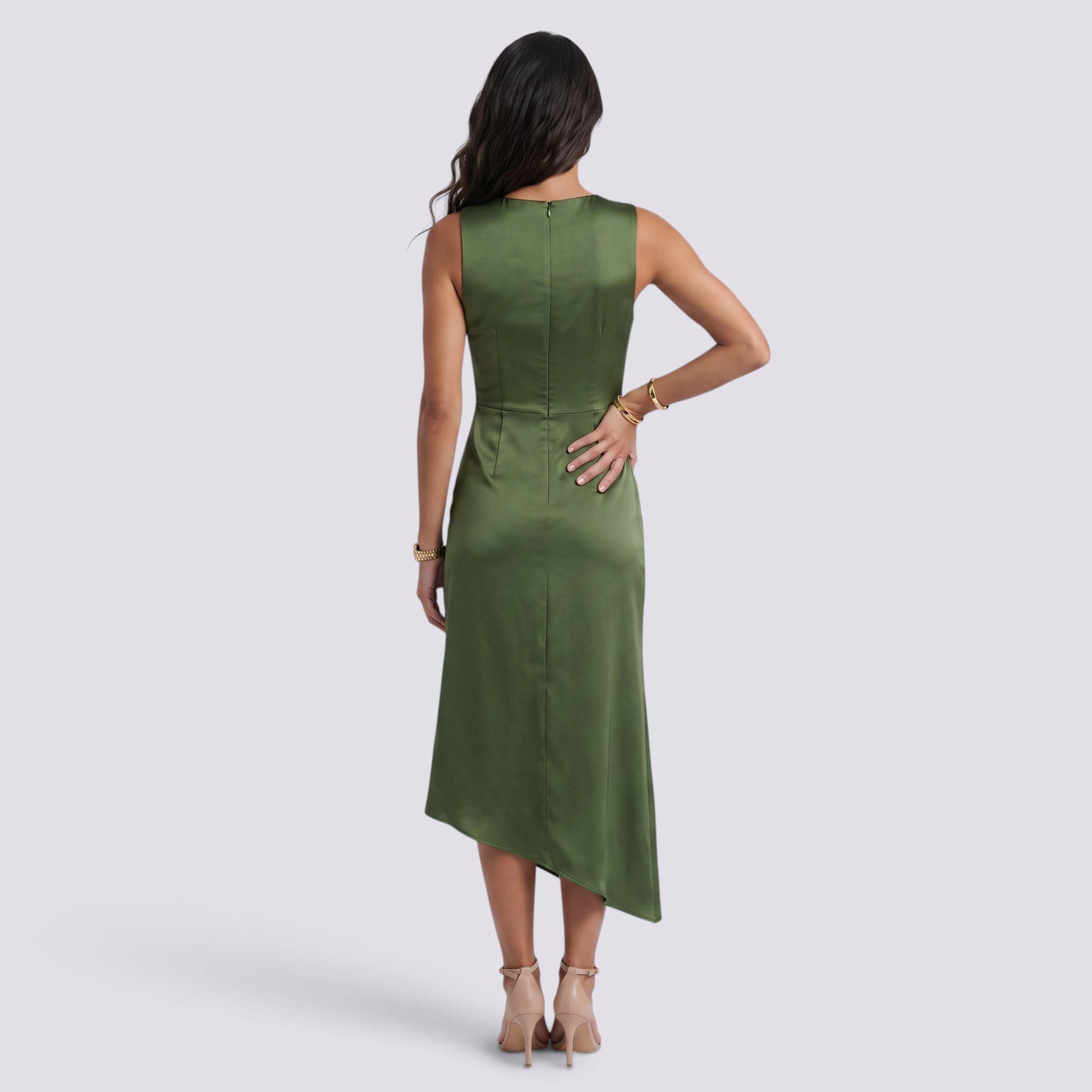 Vestido Ajustado Mujer con Fruncido Cuello Redondo
