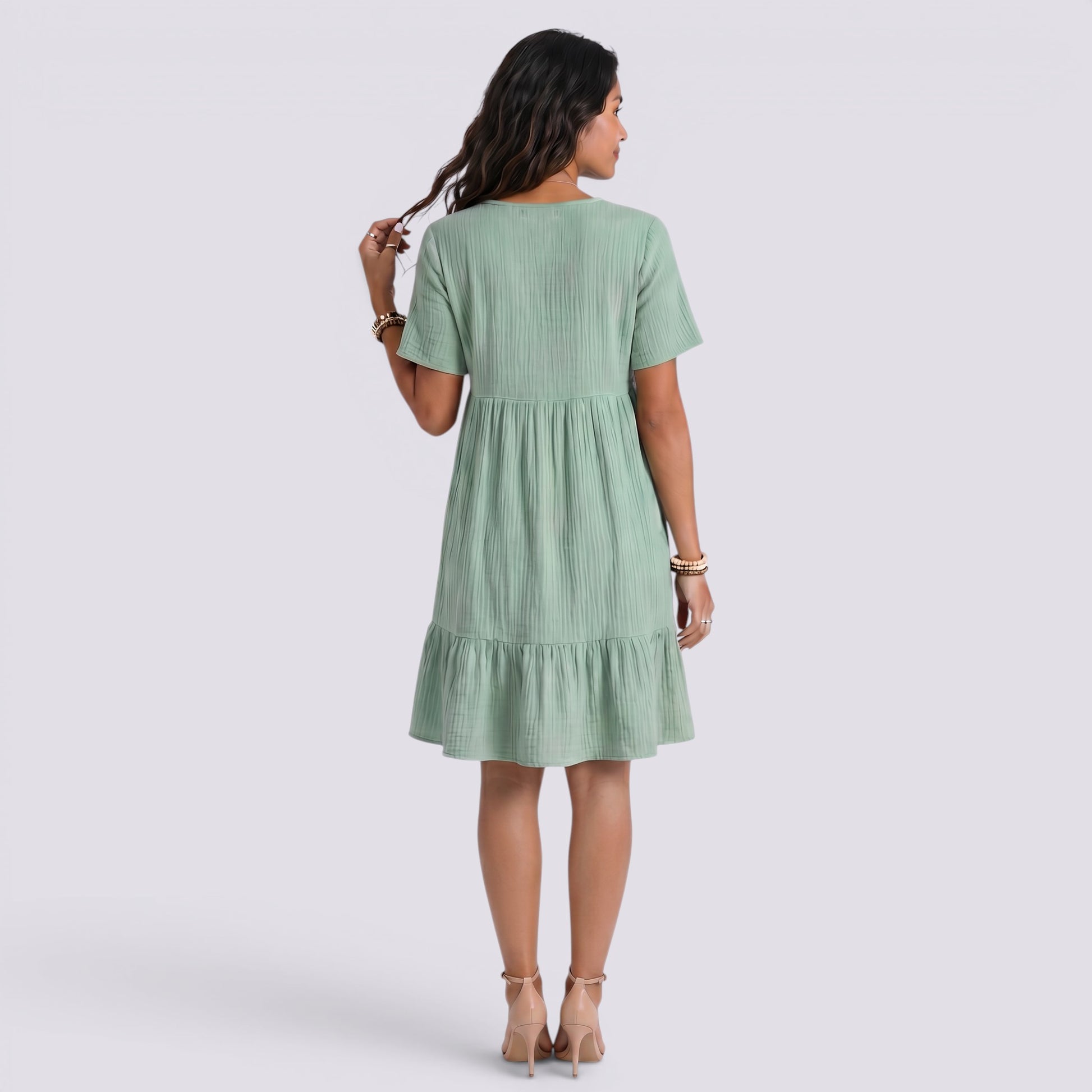 Vestido Corto Mujer Verano Cuello Pico Boho