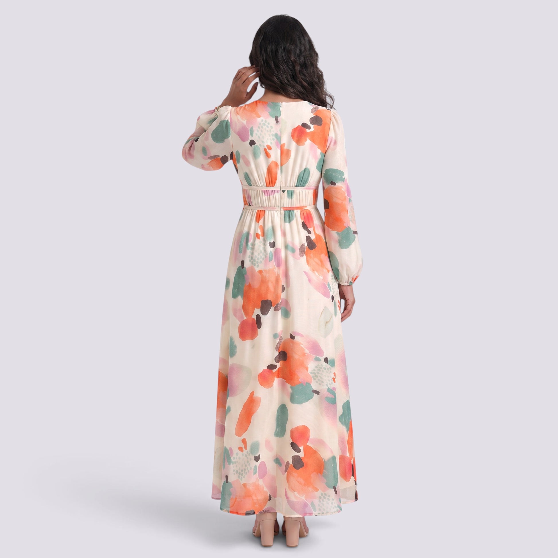Vestido Largo Mujer Estampado Cintura Alta