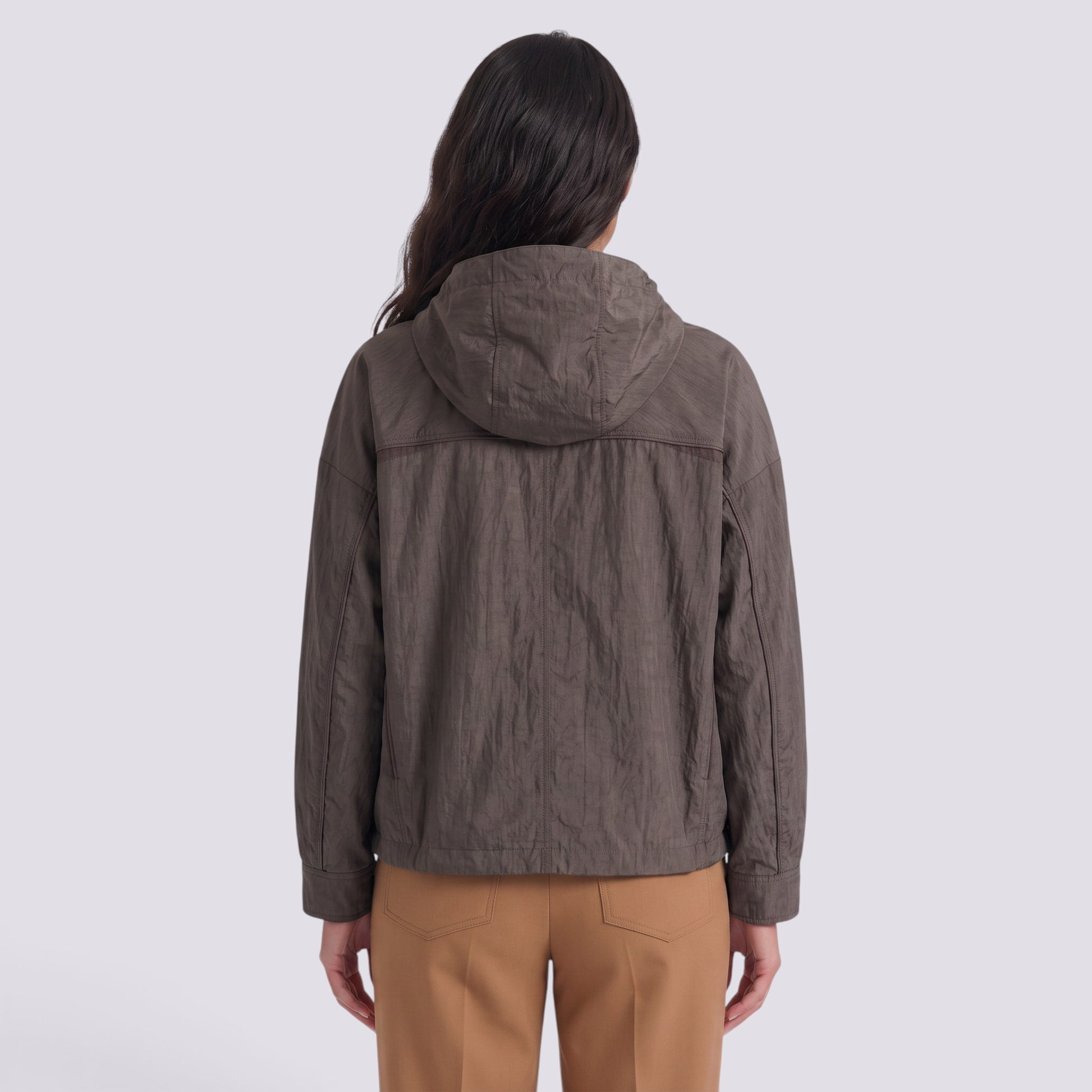 Abrigo Mujer Oversize con Capucha Holgada Bicolor