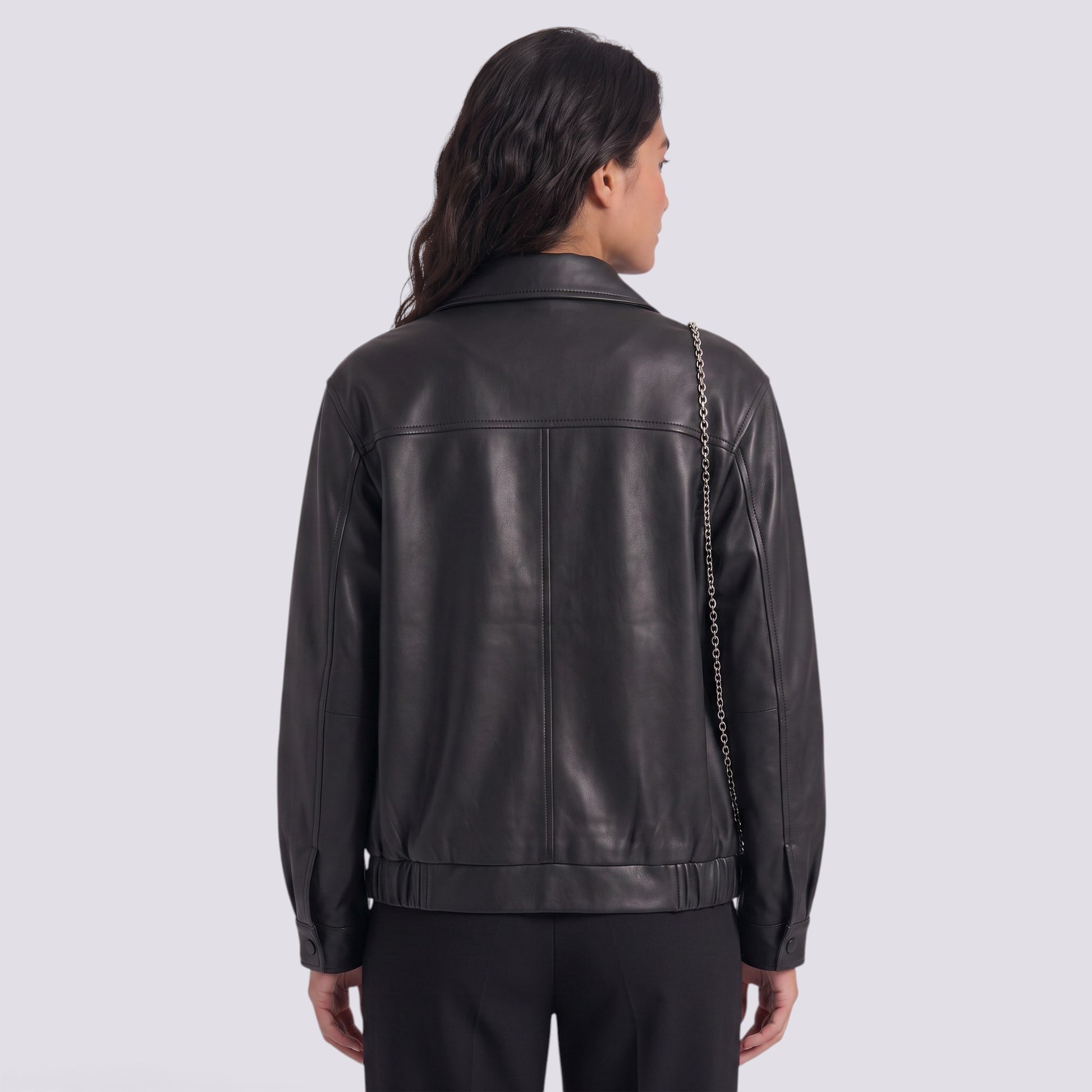 Chaqueta Mujer Larga Efecto Piel Oversize Cuero