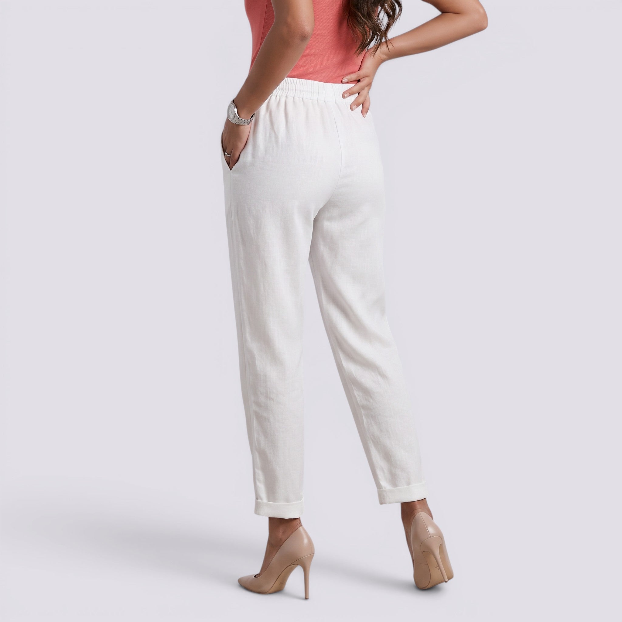 Pantalón Verano Mujer Cintura Alta Lino