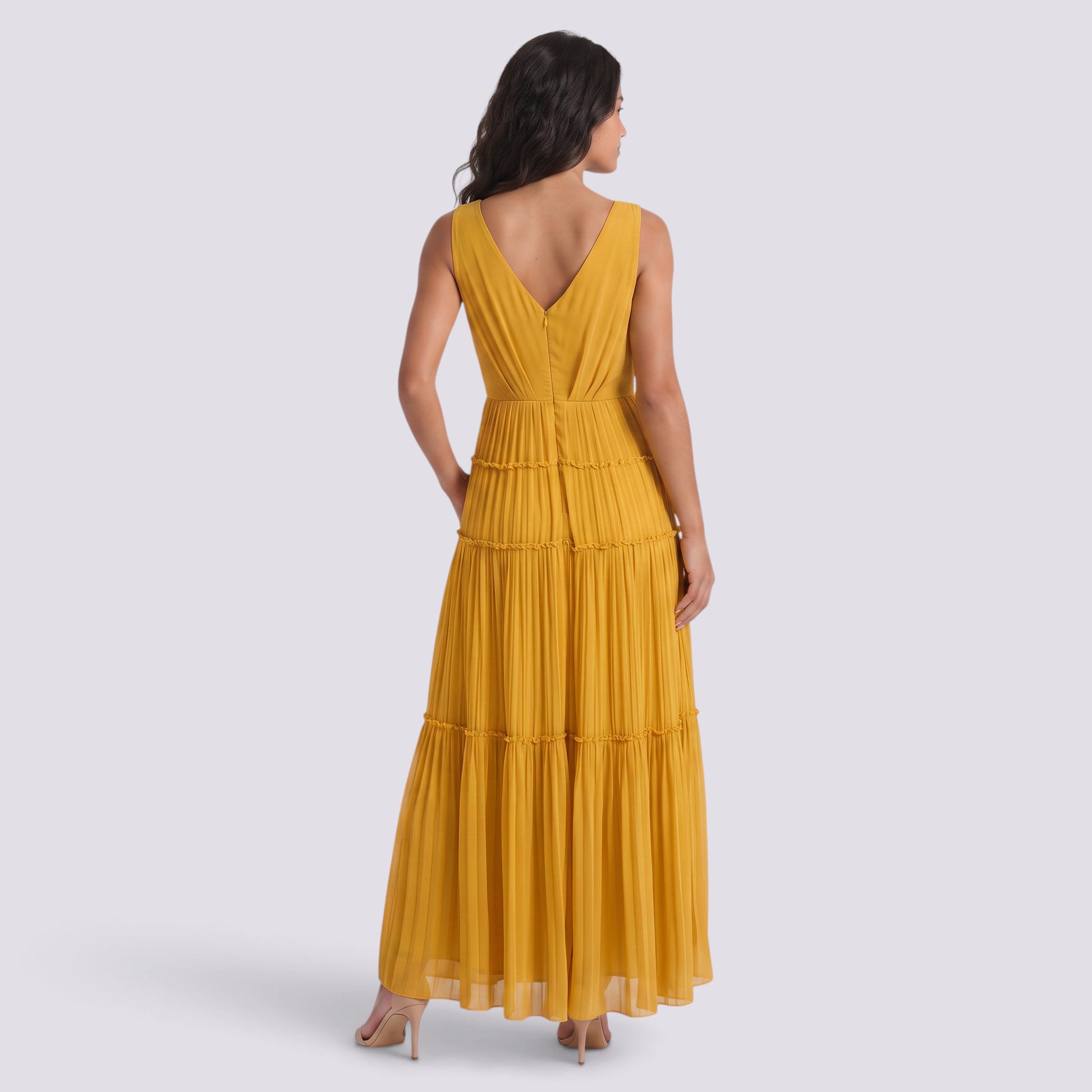 Vestido Midi Mujer Plisado Elegante