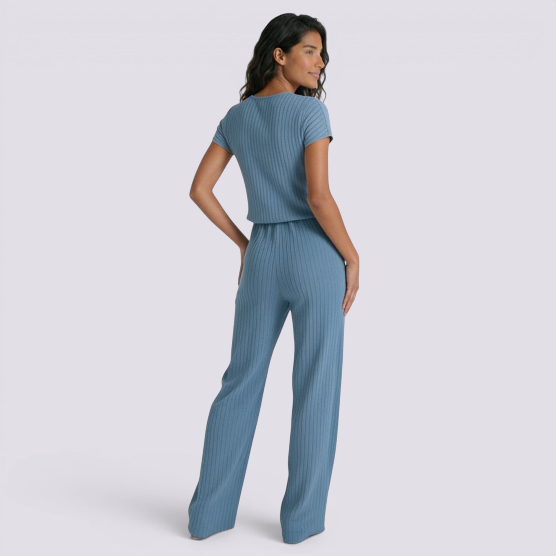 Conjunto Punto Canalé Mujer Pantalón Ancho