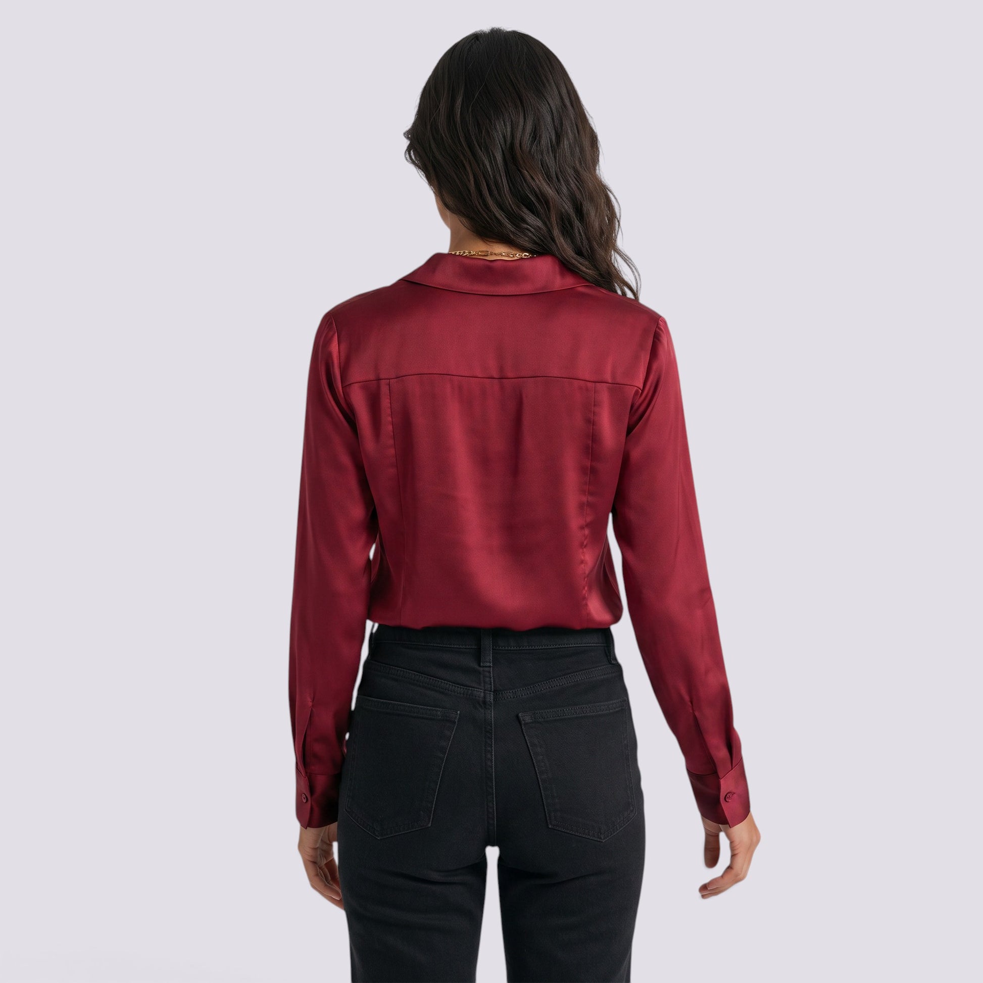 Camisa Mujer Satinada Cuello V Manga Larga