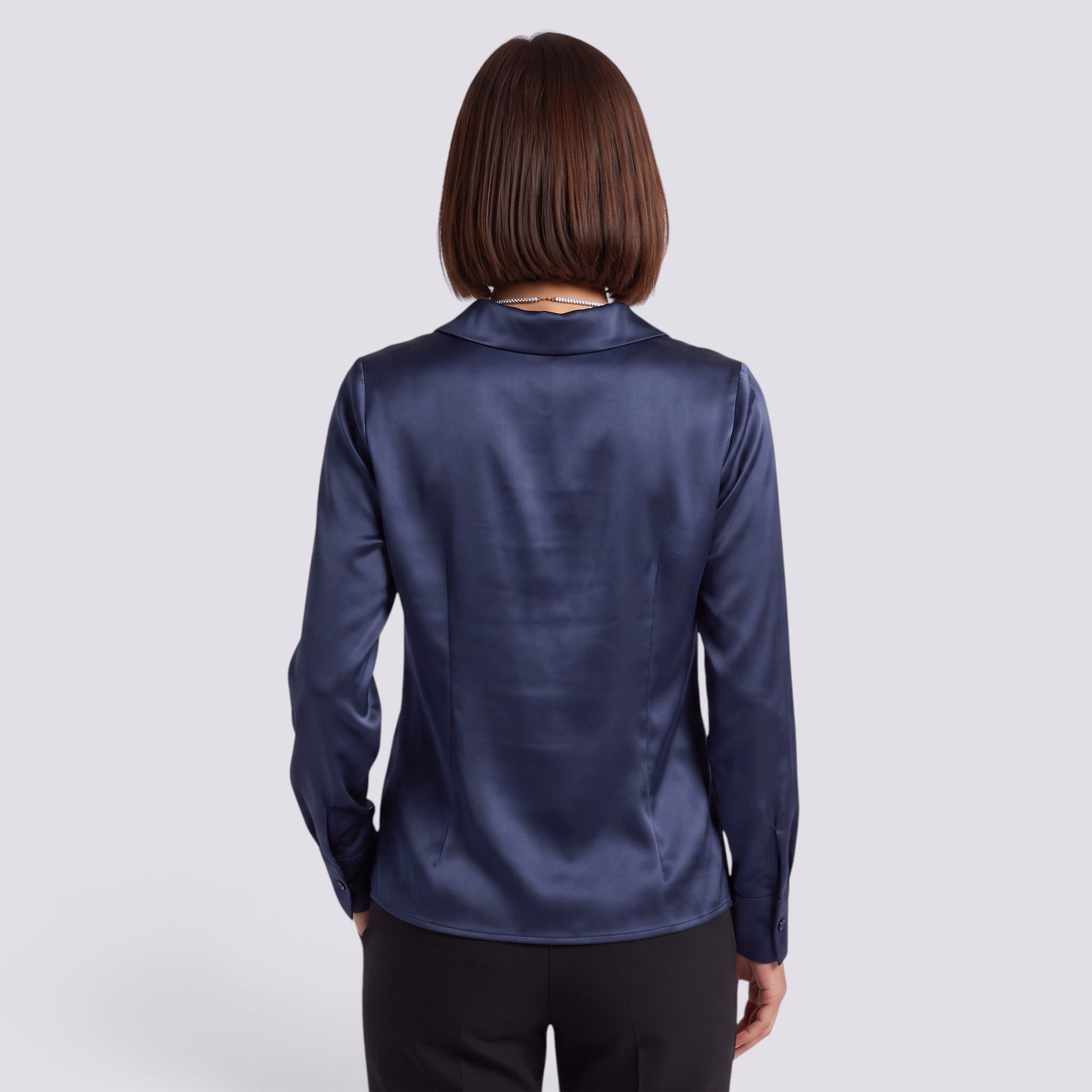 Blusa Mujer Satinada Manga Larga Cuello Drapeado