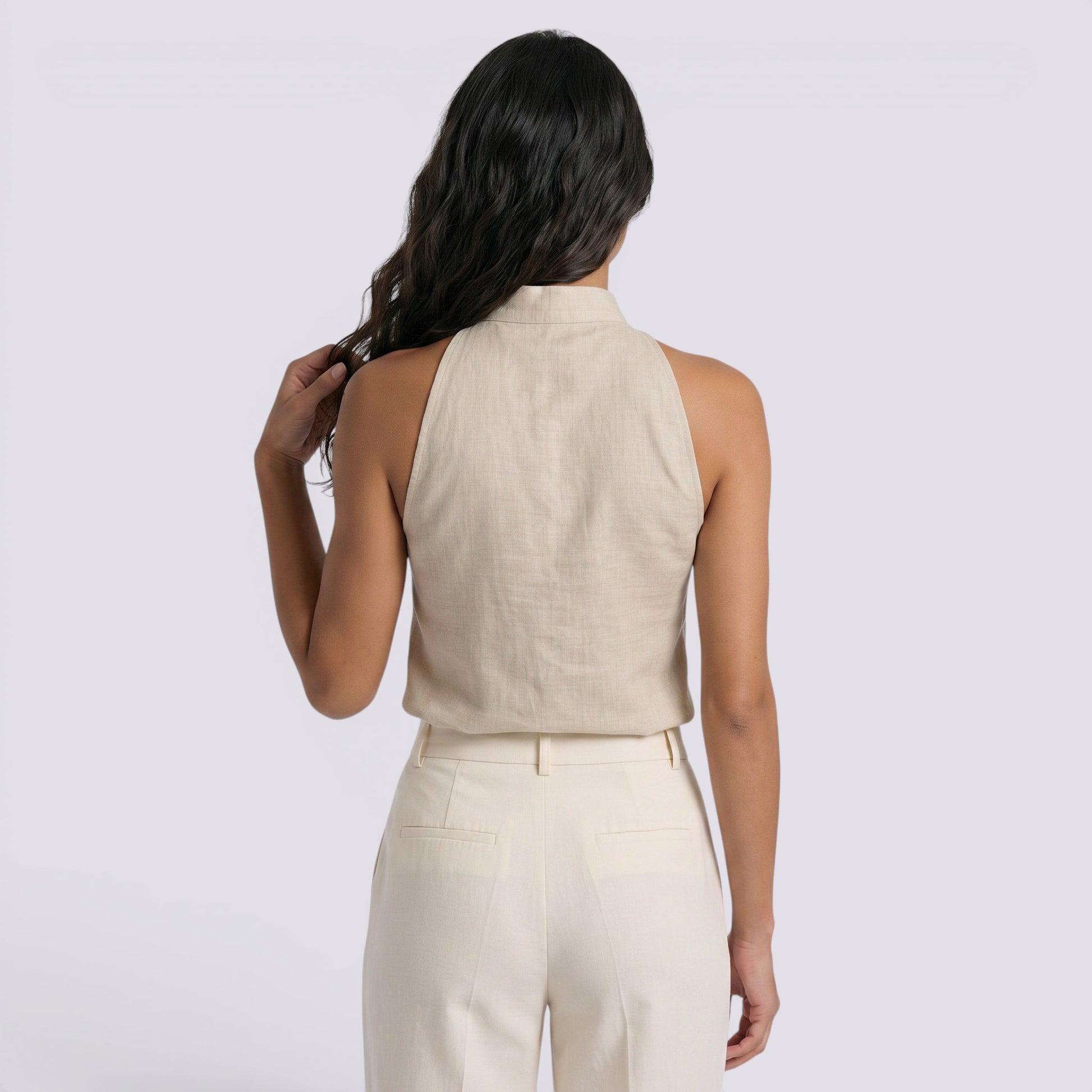 Camiseta Sin Mangas Mujer Cuello Alto Elegante