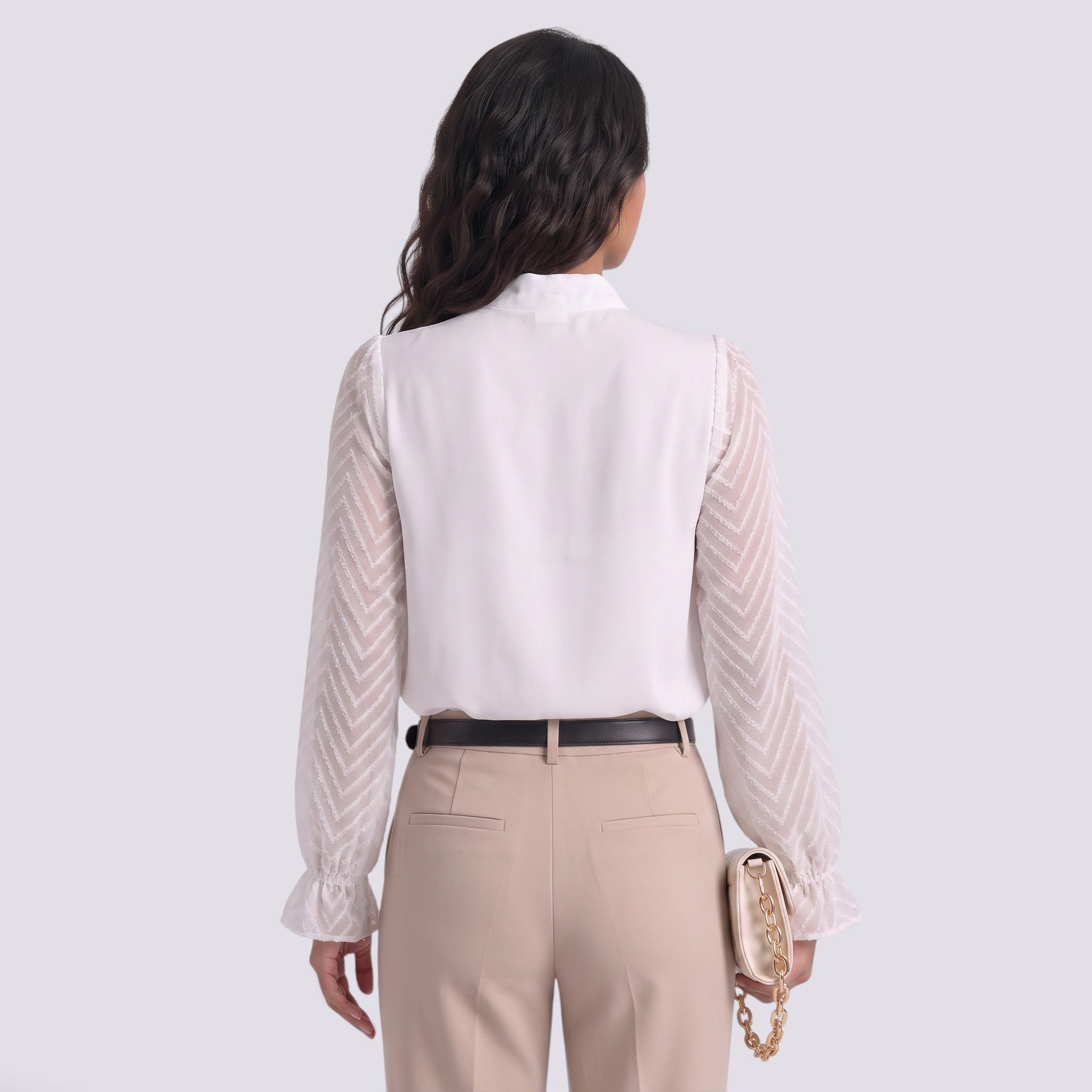 Blusa Mujer Cuello Alto Manga Larga Ondulada