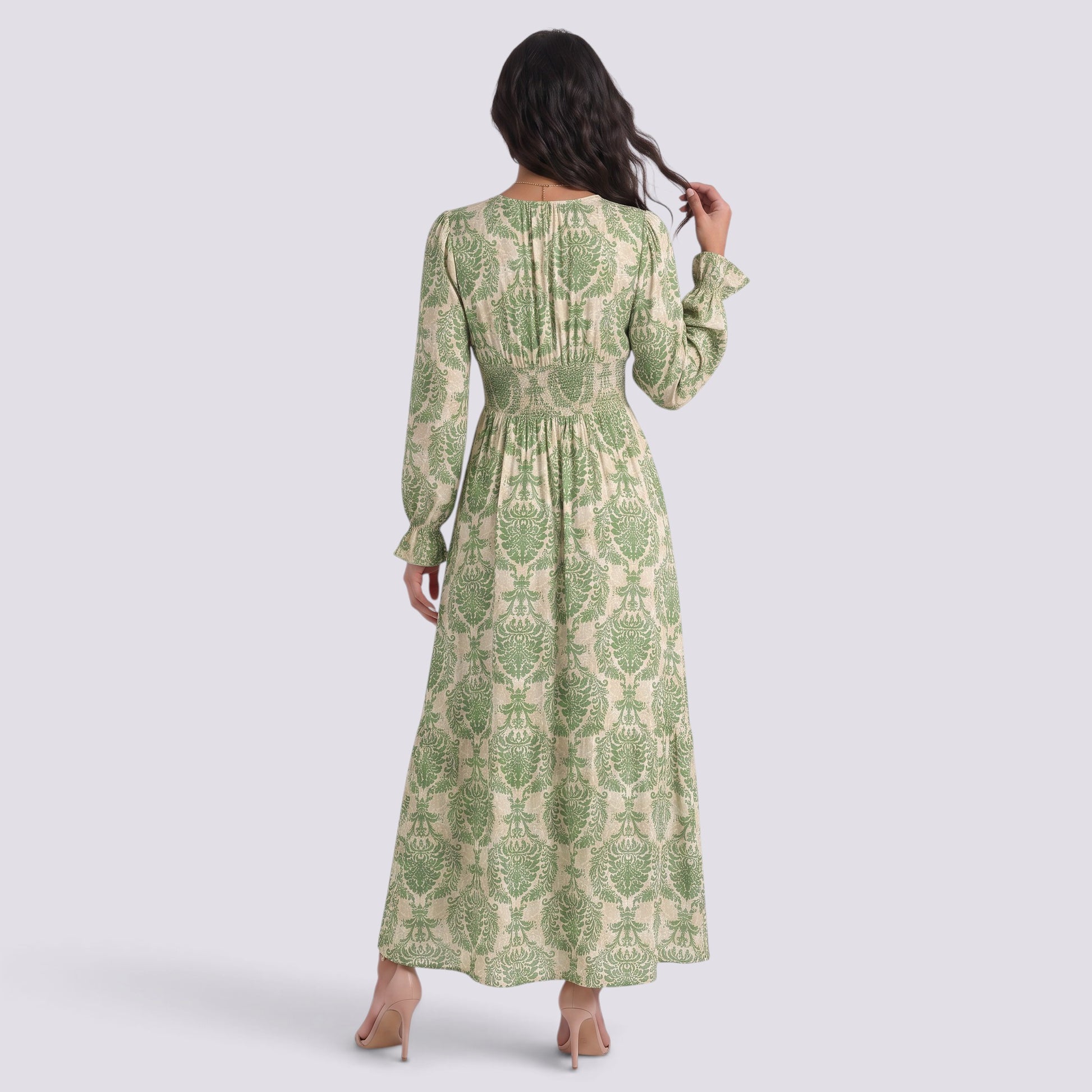 Vestido Estampado Mujer Manga Larga Escote V